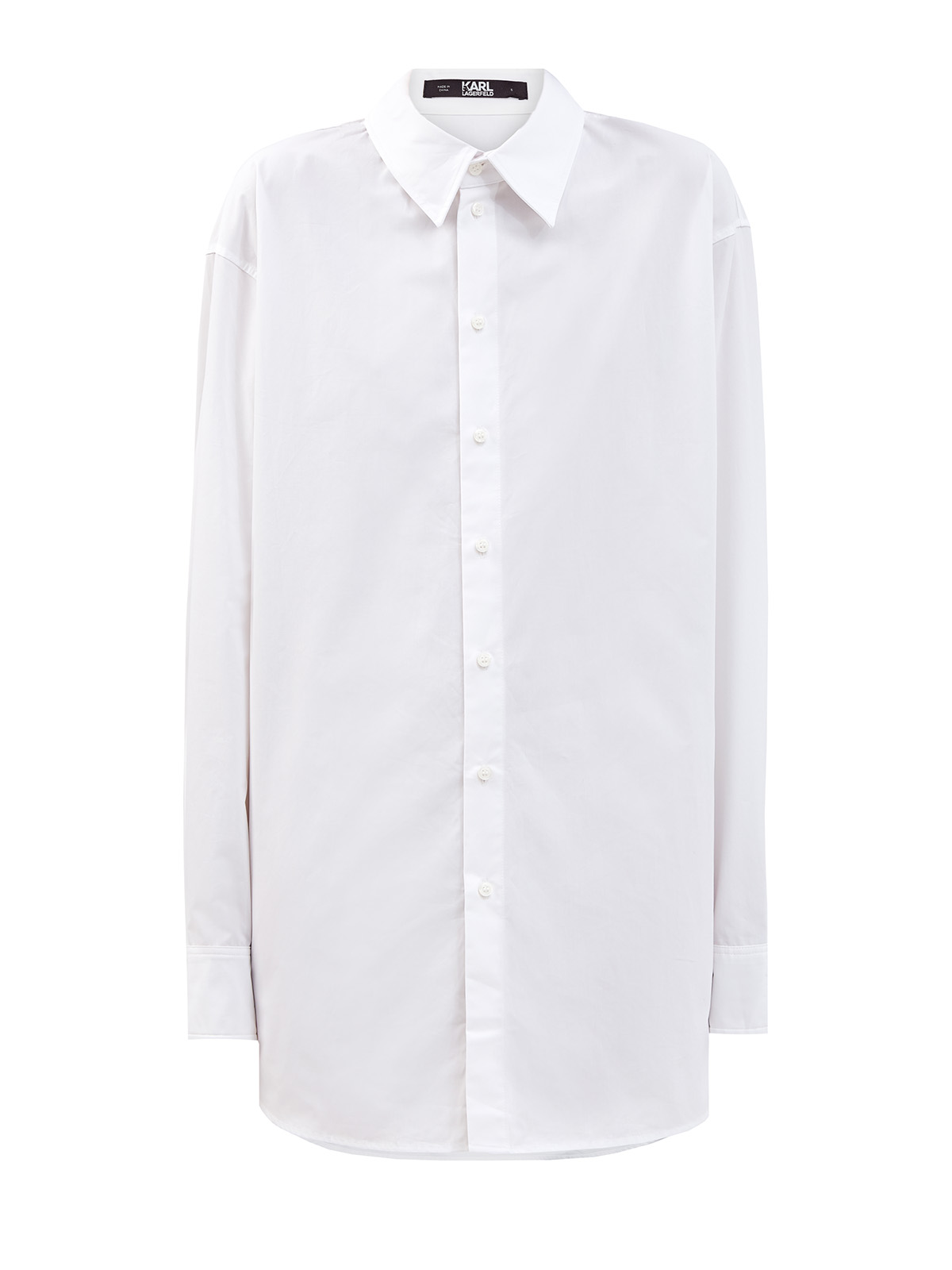 Хлопковая рубашка-oversize с аппликацией на спинке KARL LAGERFELD, цвет белый, размер M;L;S