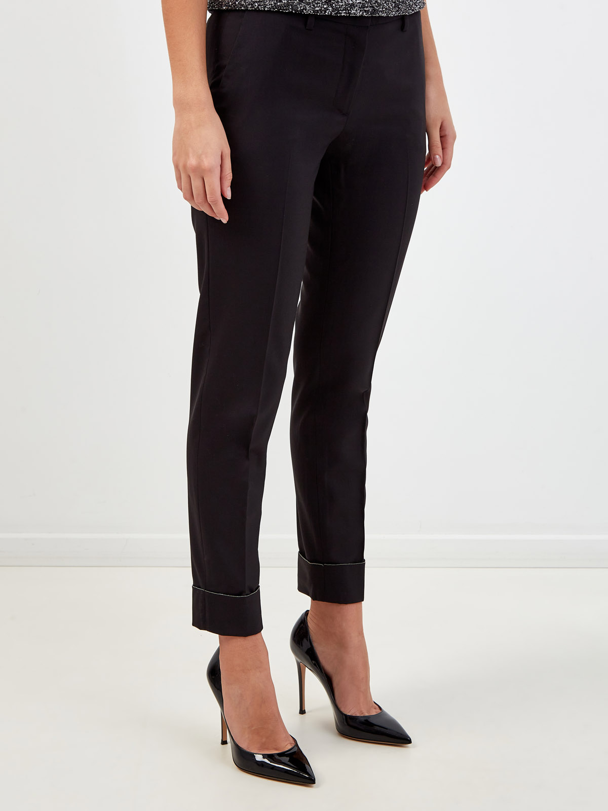 Укороченные брюки из шерсти с ювелирной окантовкой FABIANA FILIPPI, цвет черный, размер 40;42;44;46;48;50 - фото 3