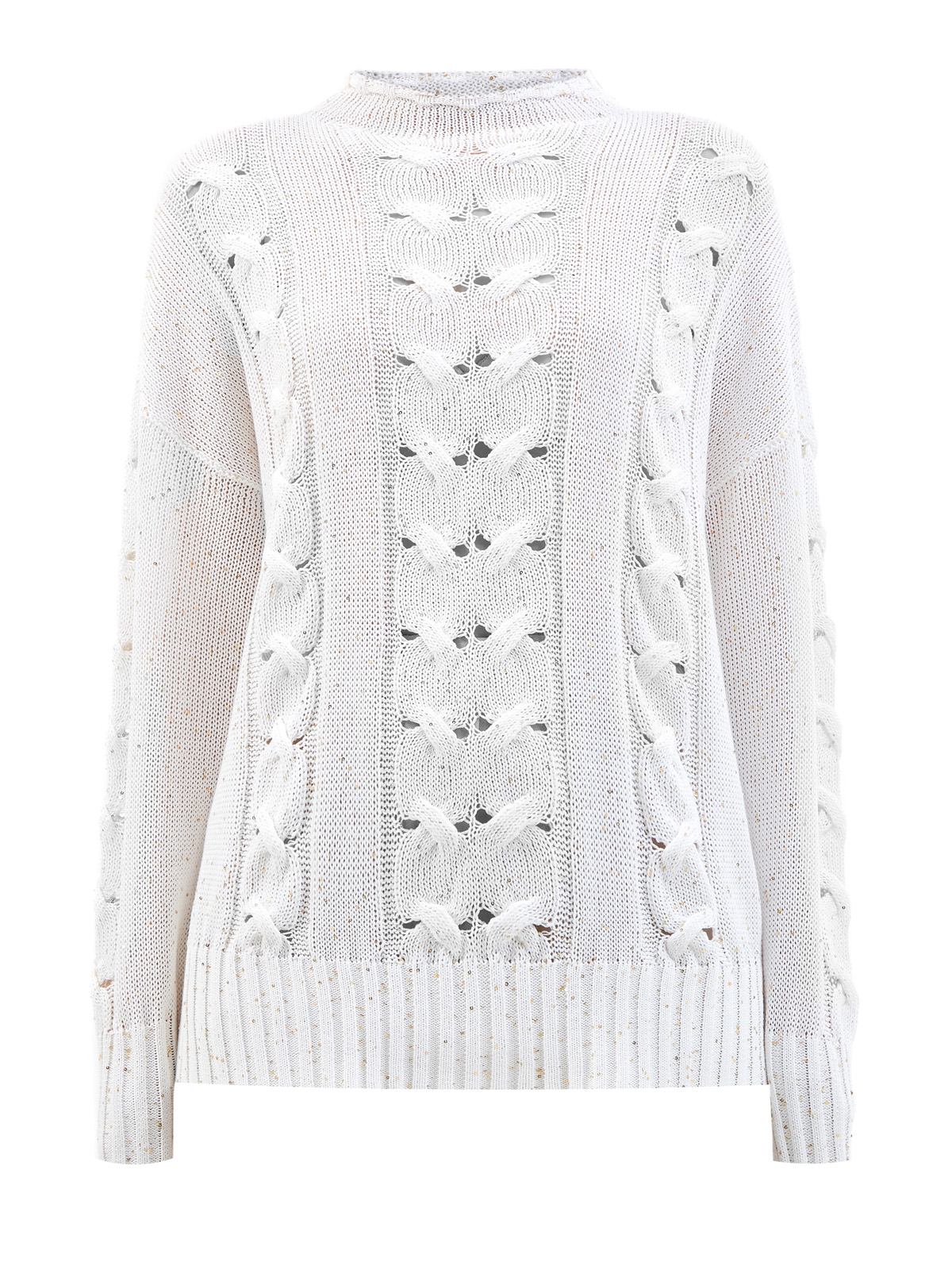 

Джемпер из хлопковой пряжи узорной вязки с мерцающими пайетками, Белый, Джемпер из хлопковой пряжи узорной вязки с мерцающими пайетками