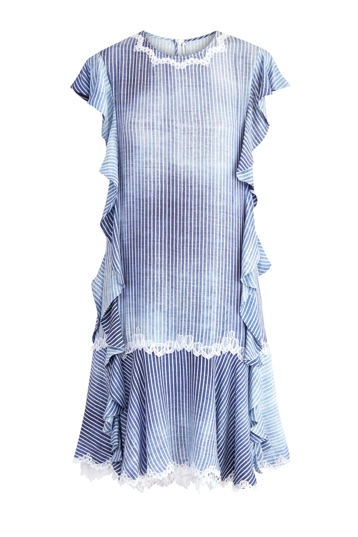 Платье из марокена с отрезным подолом и кружевом ручной работы ERMANNO SCERVINO, цвет синий, размер 42 - фото 1
