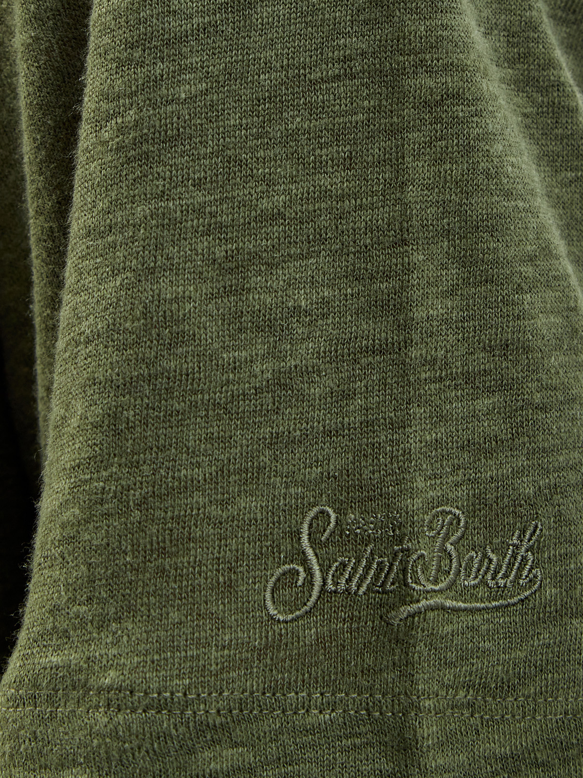 Льняная футболка с накладным карманом и вышивкой в тон MC2 SAINT BARTH, цвет зеленый, размер M - фото 5
