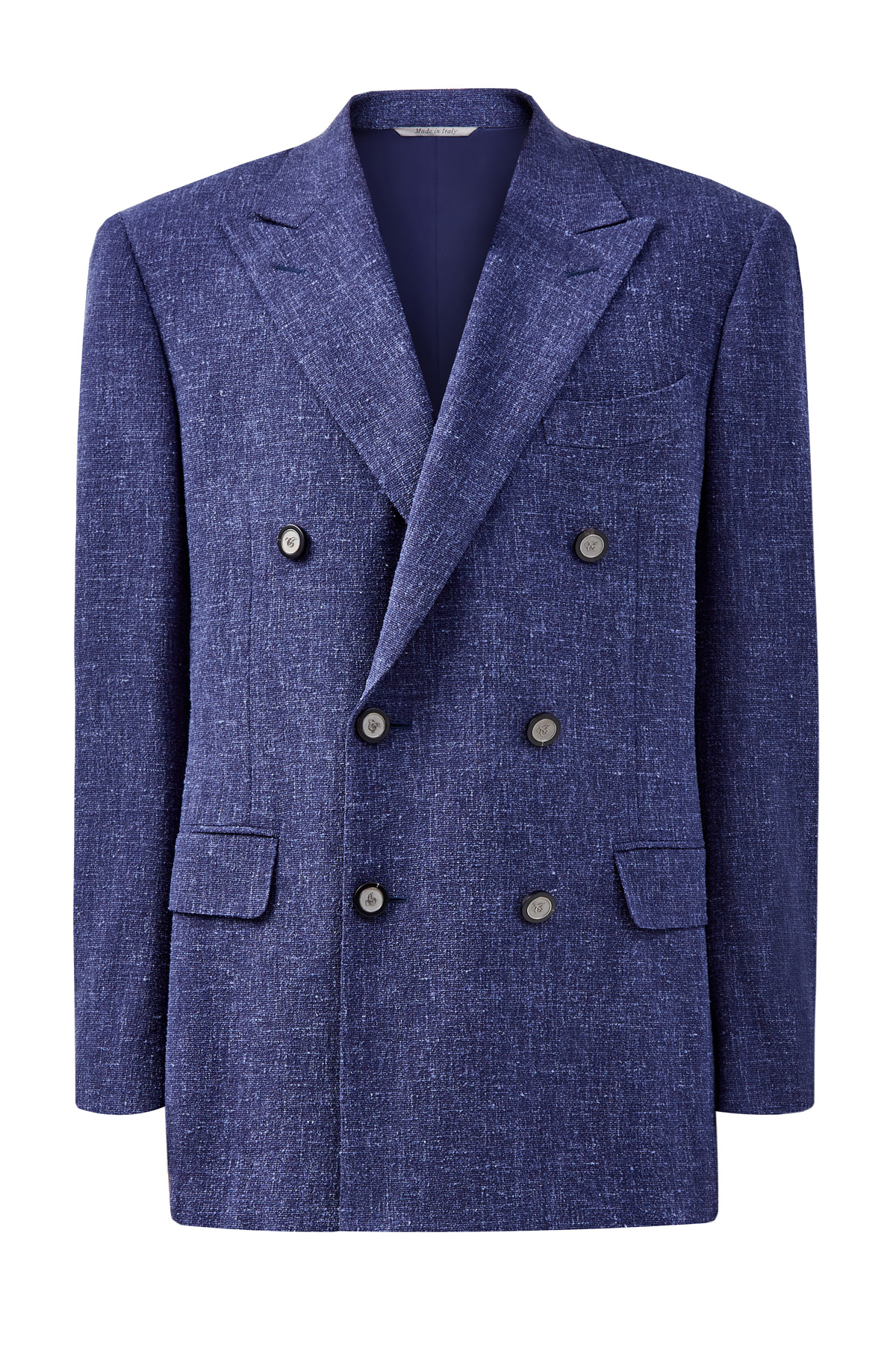 Двубортный пиджак из шерсти и льна с фигурными лацканами CANALI, цвет синий, размер 48;50;54 - фото 1