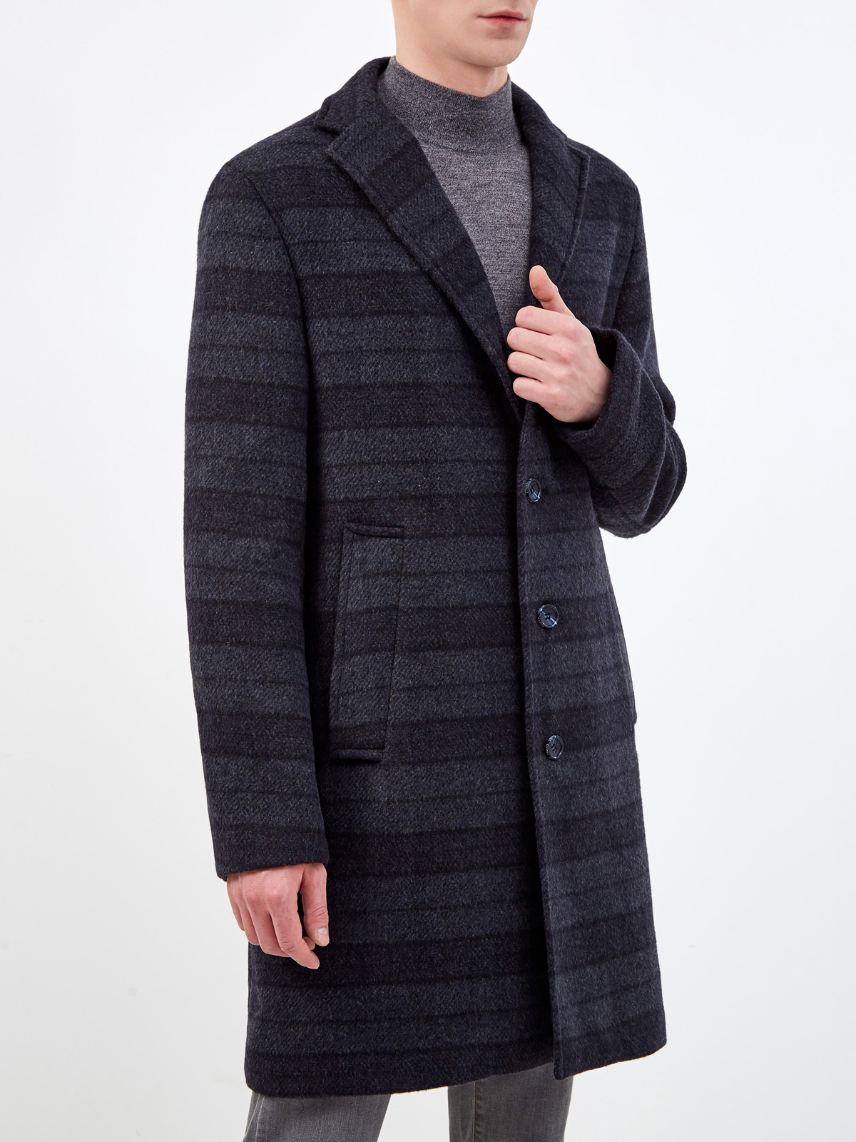 Классическое однобортное пальто из шерсти в полоску CUDGI, цвет синий, размер 52;54;56;58;50 - фото 3