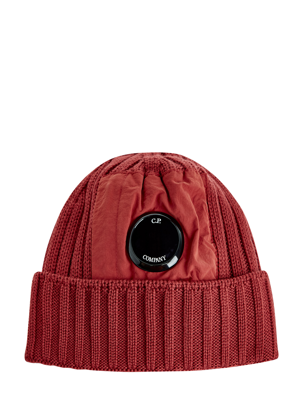 Шерстяная шапка с карманом из нейлона и фирменной линзой C.P.COMPANY, цвет красный, размер 46;48;50;52;54;56