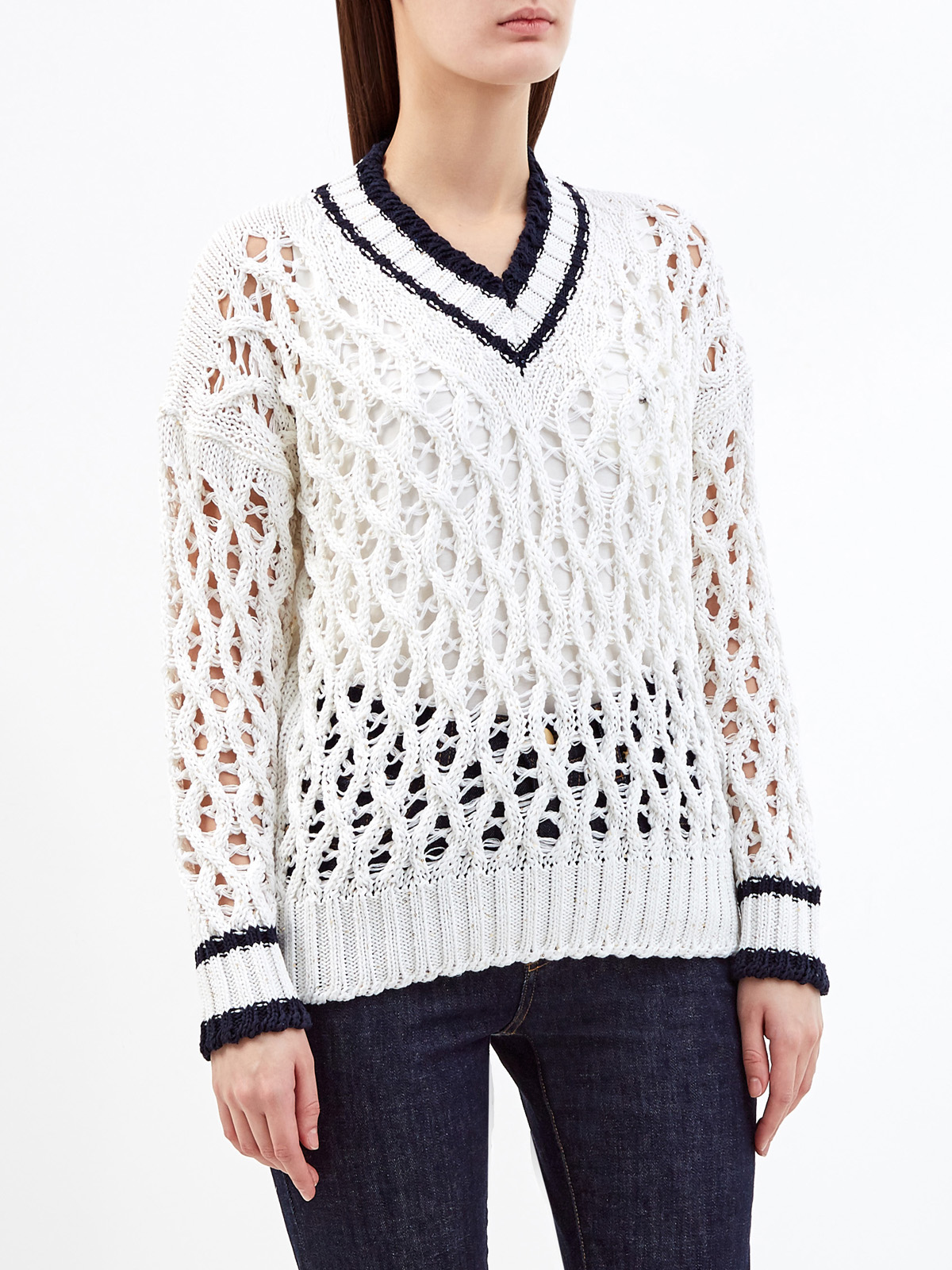 Пуловер из хлопковой пряжи крупной вязки с пайетками LORENA ANTONIAZZI, цвет белый, размер 40;42;44;46;38 - фото 3
