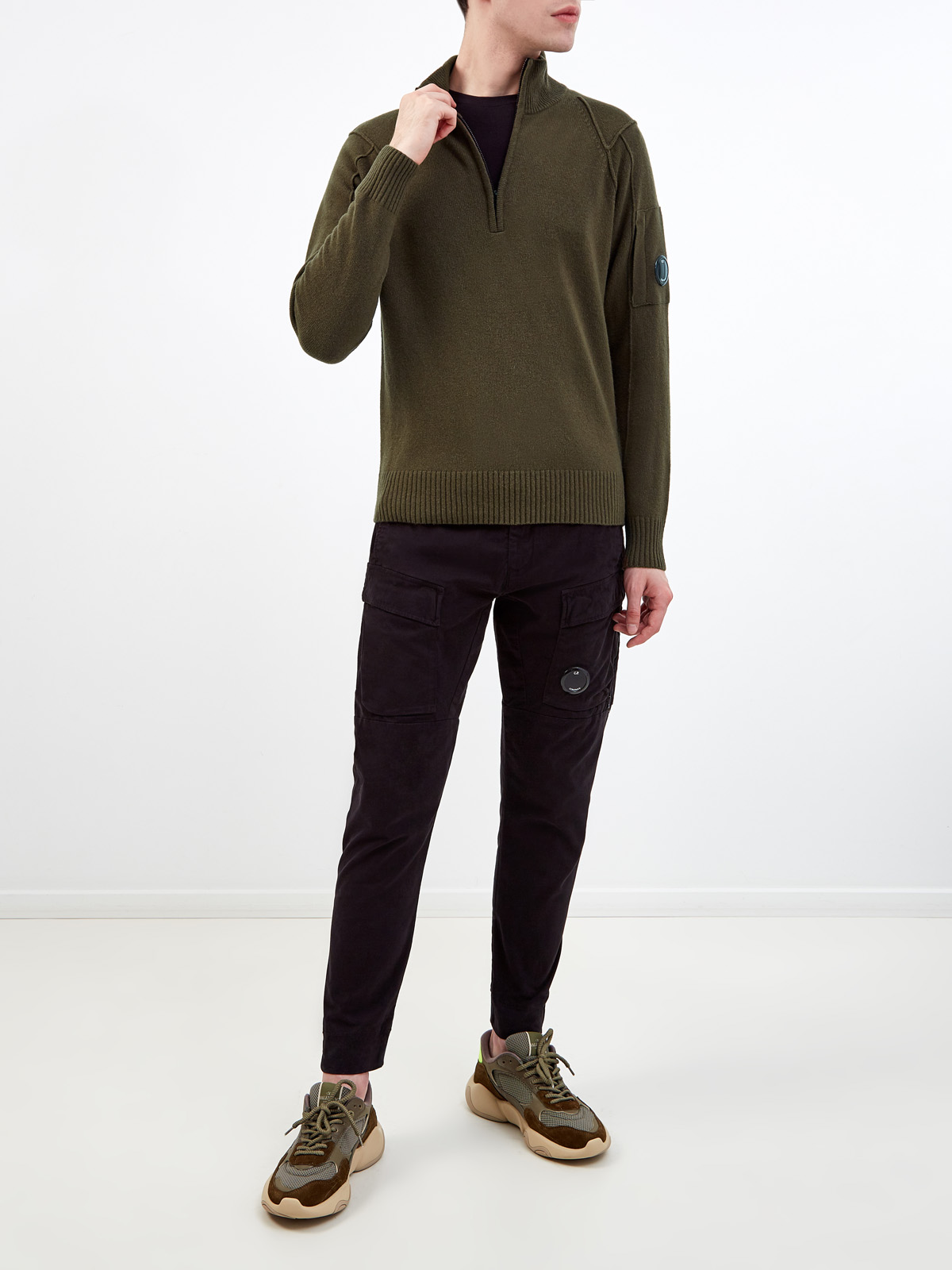 Шерстяной свитер с фактурными швами и застежкой на молнию C.P.COMPANY, цвет зеленый, размер L;XL;2XL;M - фото 2