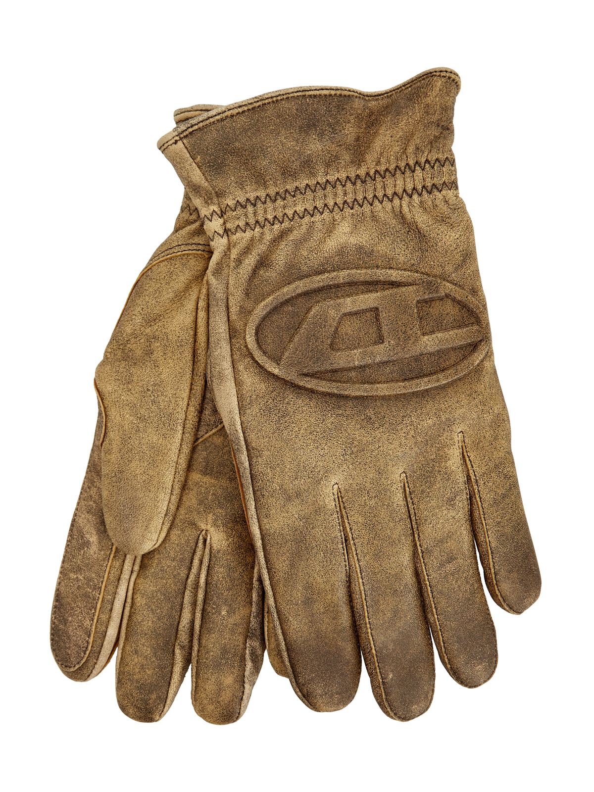 Кожаные перчатки G-Alb с подкладкой из шерсти и логотипом DIESEL, цвет коричневый, размер M