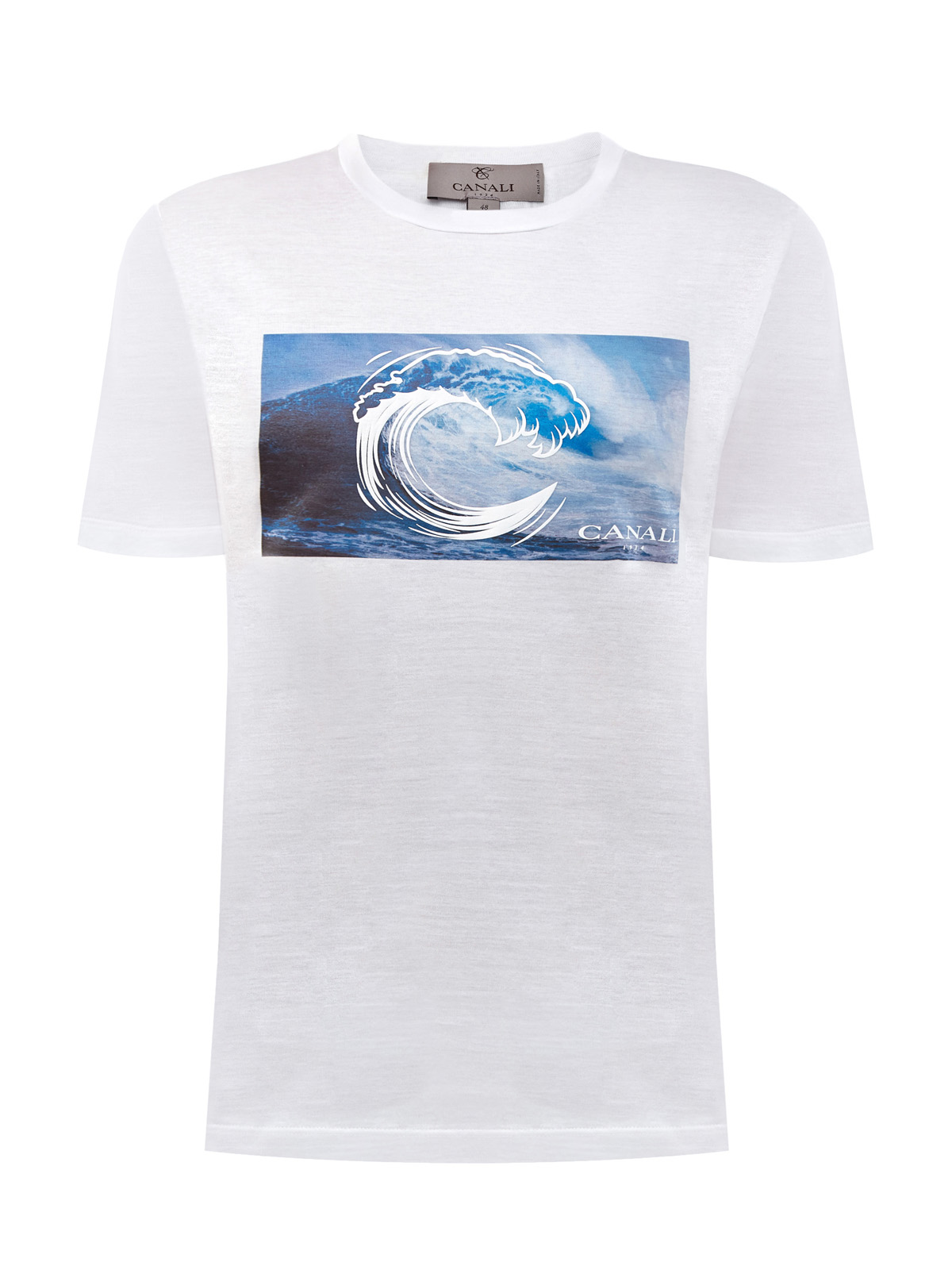 Легкая футболка из хлопка с динамичным принтом CANALI, цвет белый, размер 50;52;54;56;58;48 - фото 1