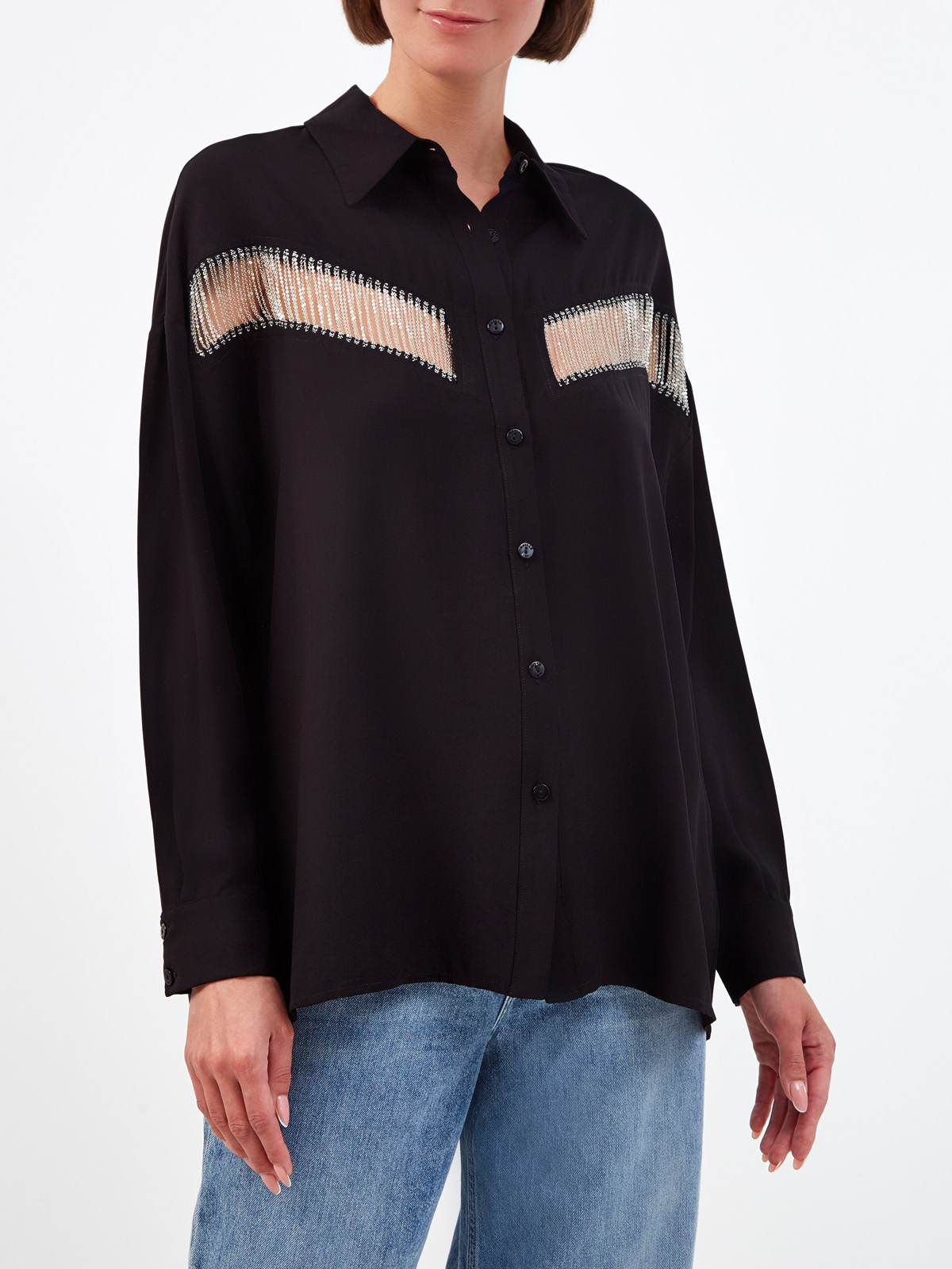 Свободная блуза из тонкого муслина с рядами цепочек GAELLE PARIS, цвет черный, размер 38;42;44;40 - фото 3