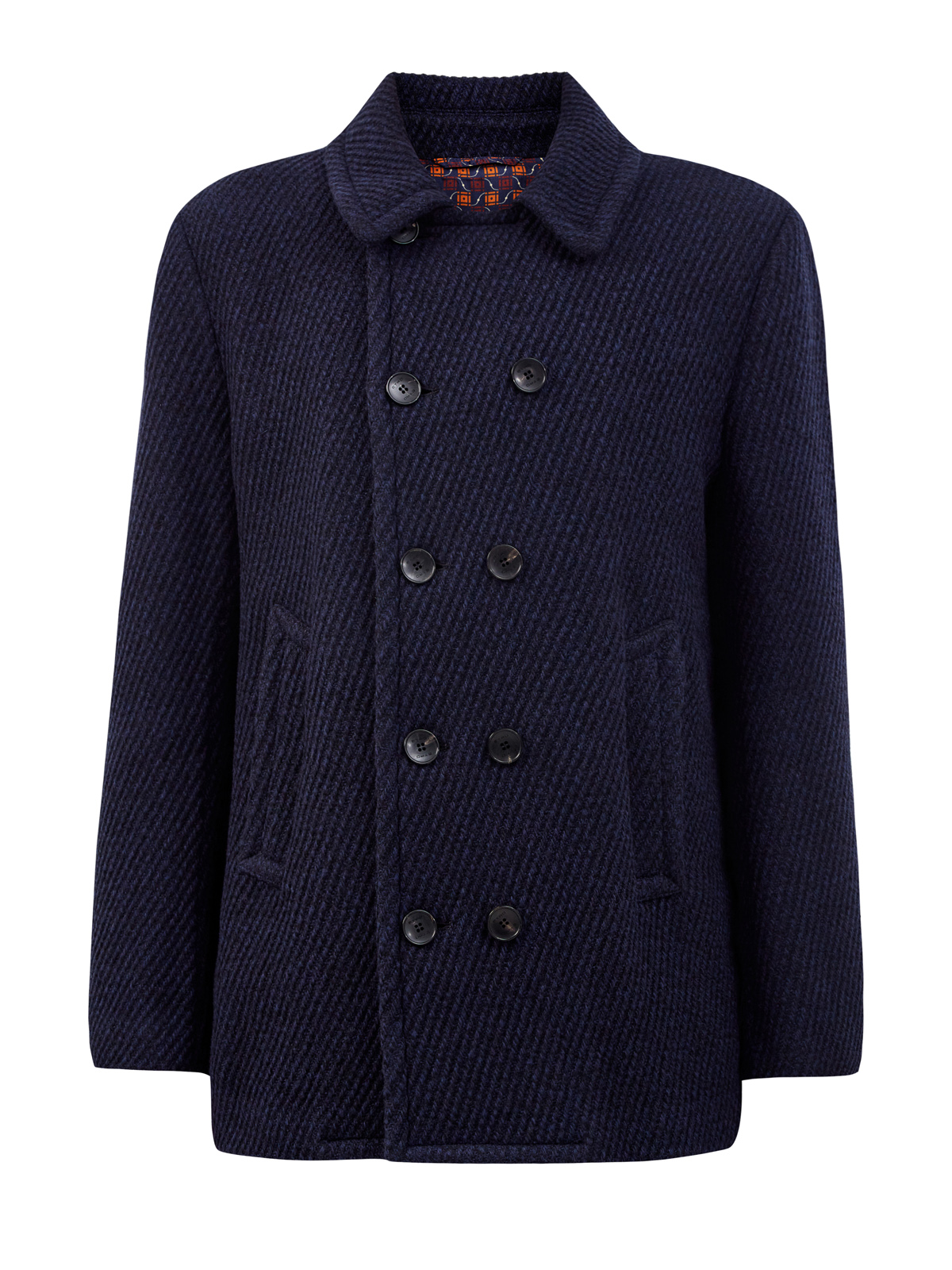 Укороченное двубортное пальто из шерстяной саржи ETRO синего цвета