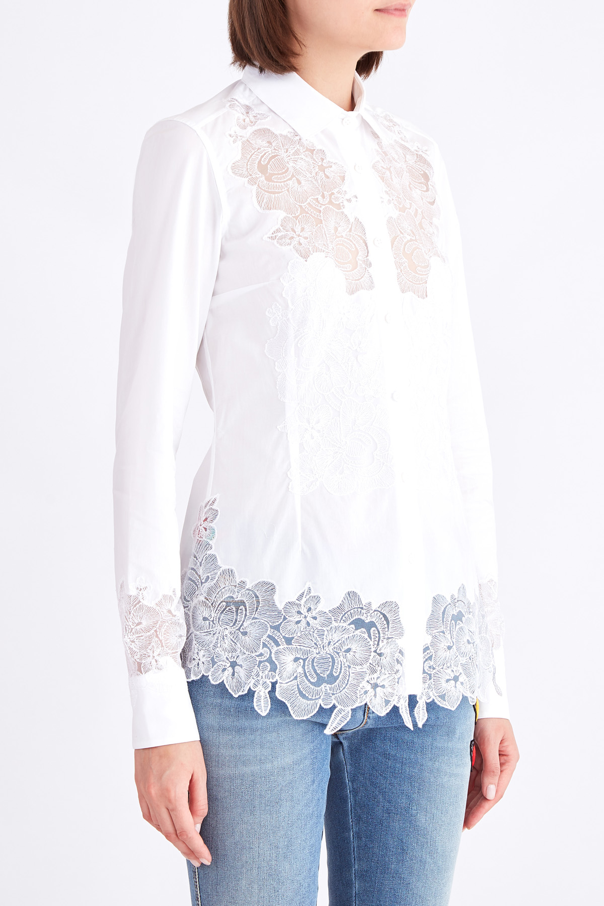 Блуза с кружевными вставками в романтическом стиле ERMANNO SCERVINO, цвет белый, размер 40 - фото 3