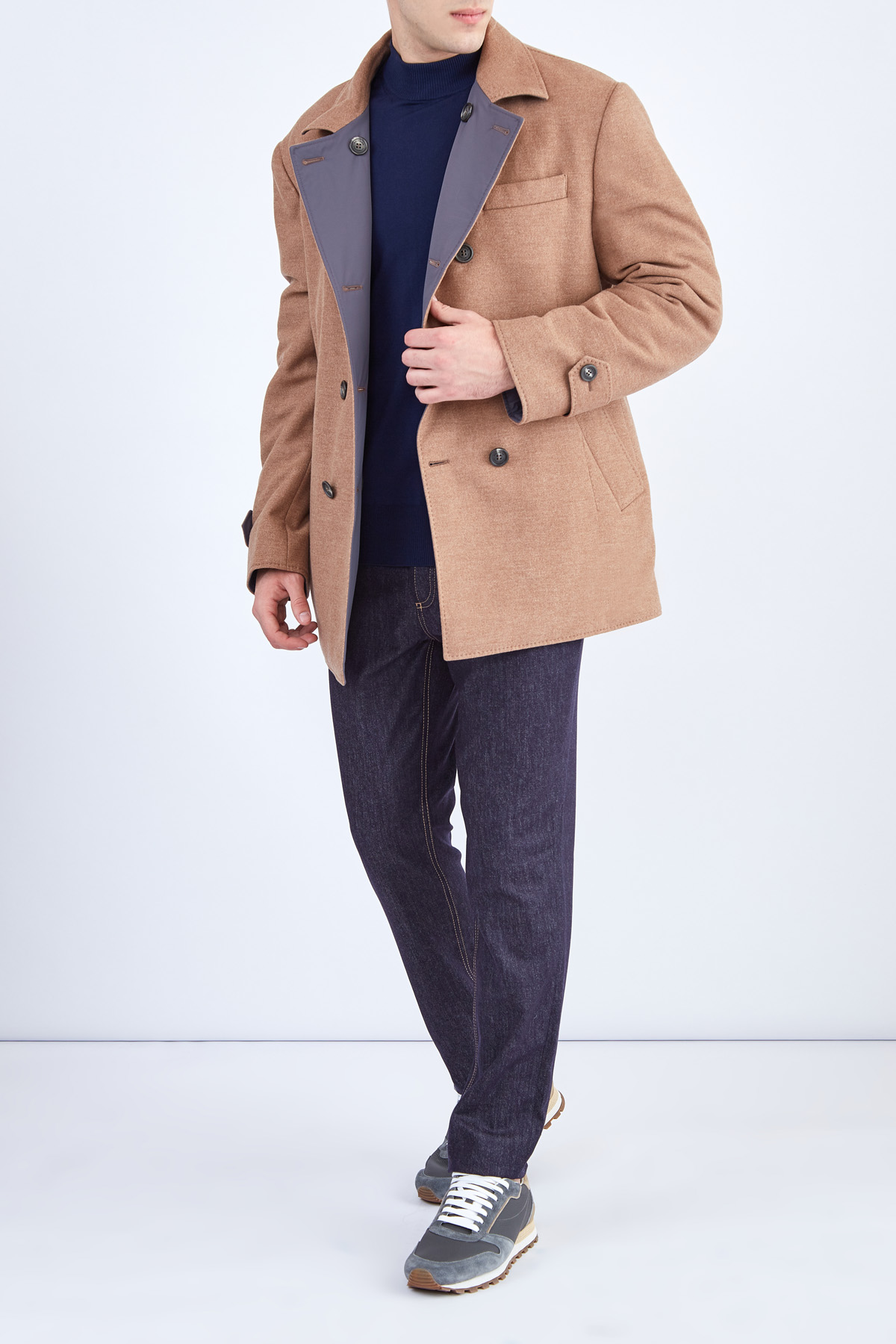 Двустороннее пальто из шерстяной фланели и нейлона Water Resist BRUNELLO CUCINELLI, цвет коричневый, размер 48;50 - фото 2
