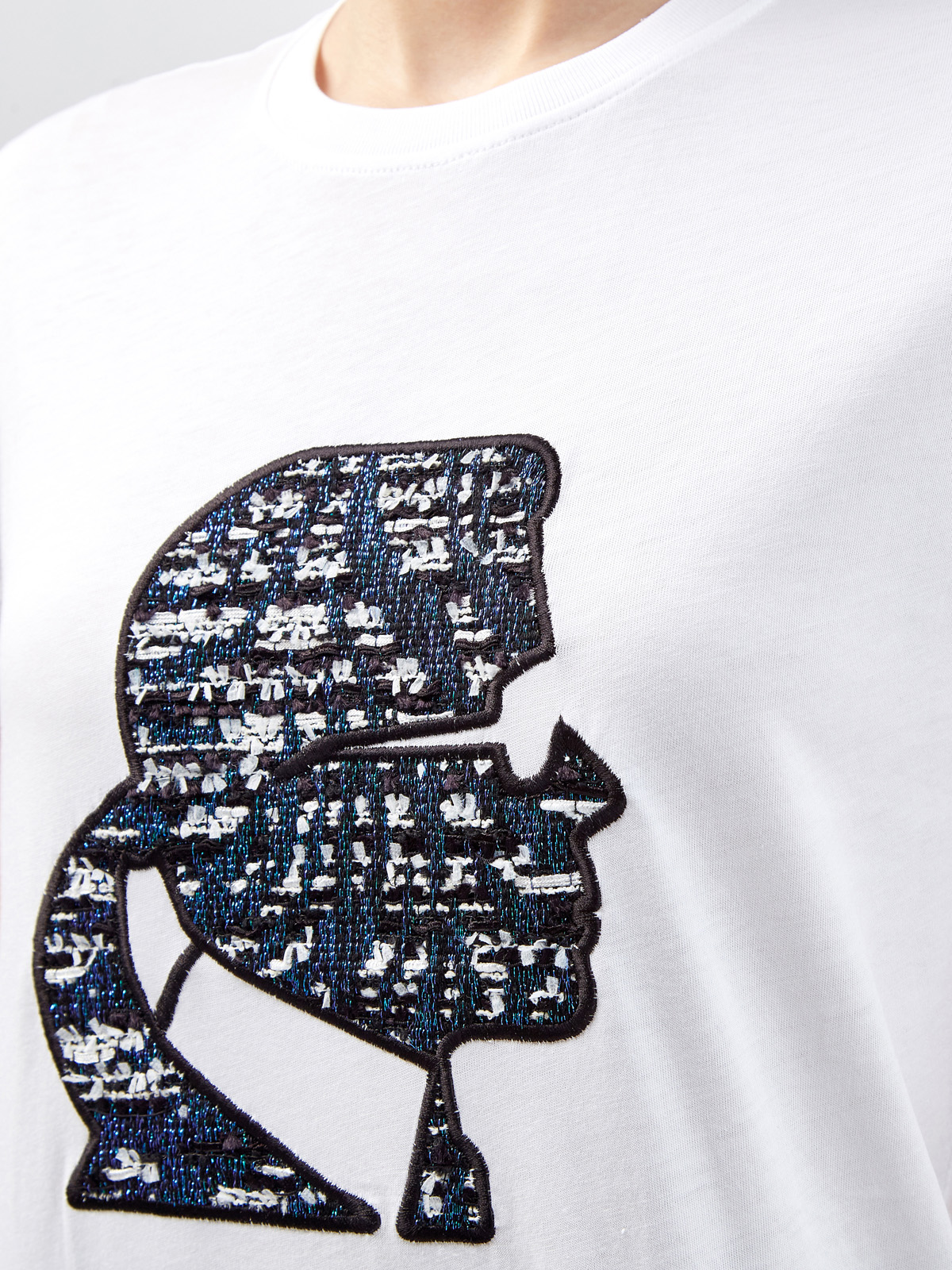 Хлопковая футболка с фактурным декором из букле KARL LAGERFELD, цвет белый, размер XS;S;M;L;XL - фото 5