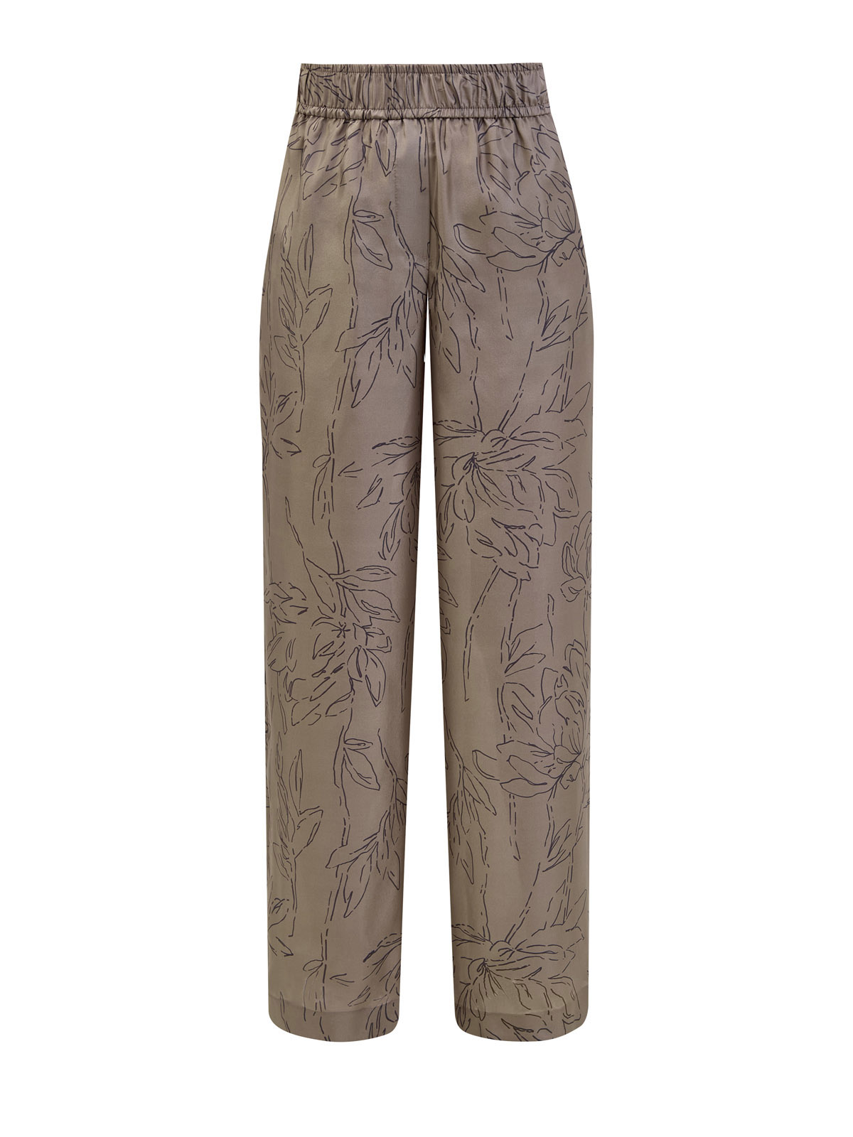 Брюки Pyjama Loose из шелковой ткани эпонж Ginkgo Print BRUNELLO CUCINELLI, цвет зеленый, размер 42