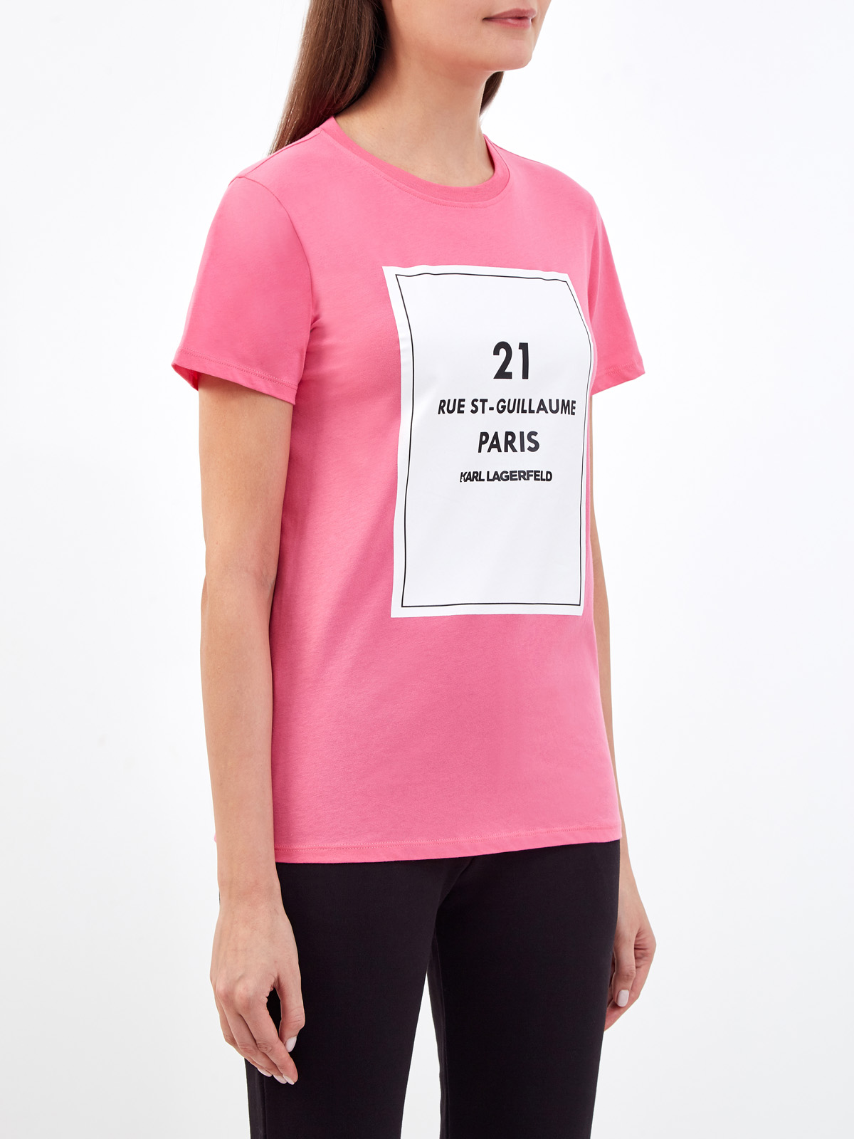 Хлопковая футболка с культовым принтом Rue St-Guillaume KARL LAGERFELD, цвет розовый, размер L;M;S;XS - фото 3