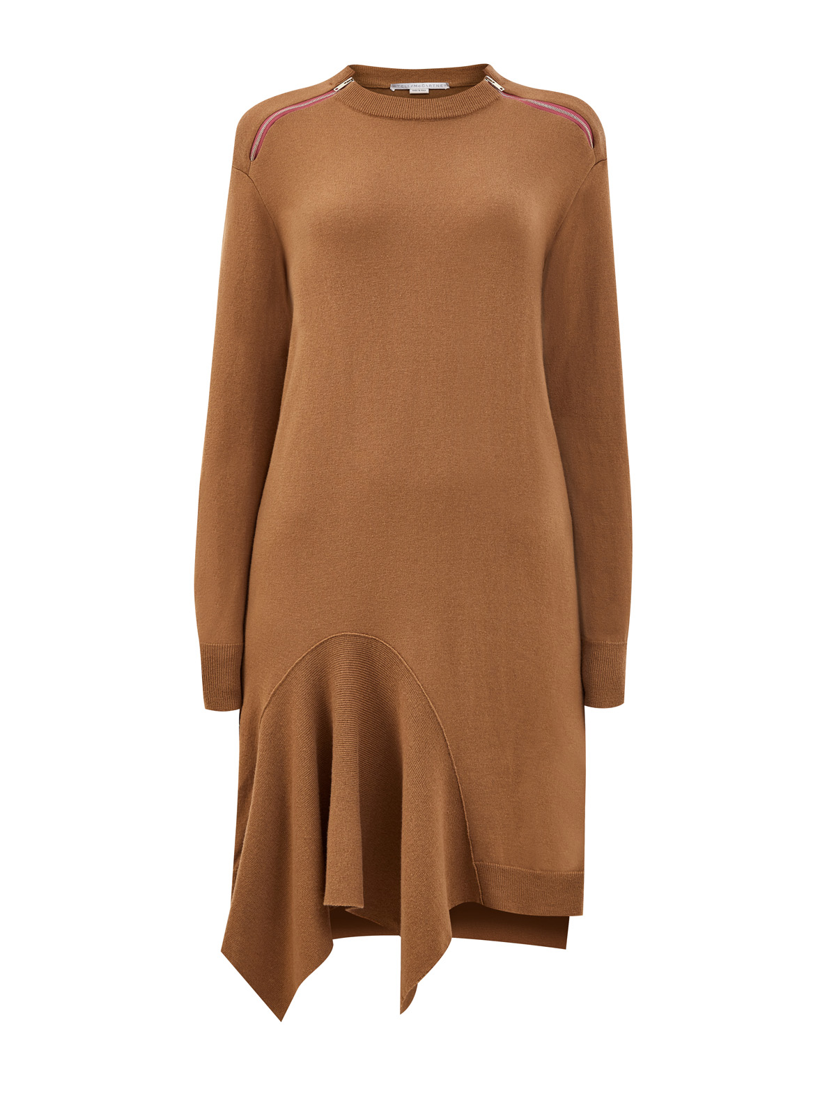 Асимметричное платье-миди из тонкой шерстяной пряжи STELLA McCARTNEY коричневого цвета