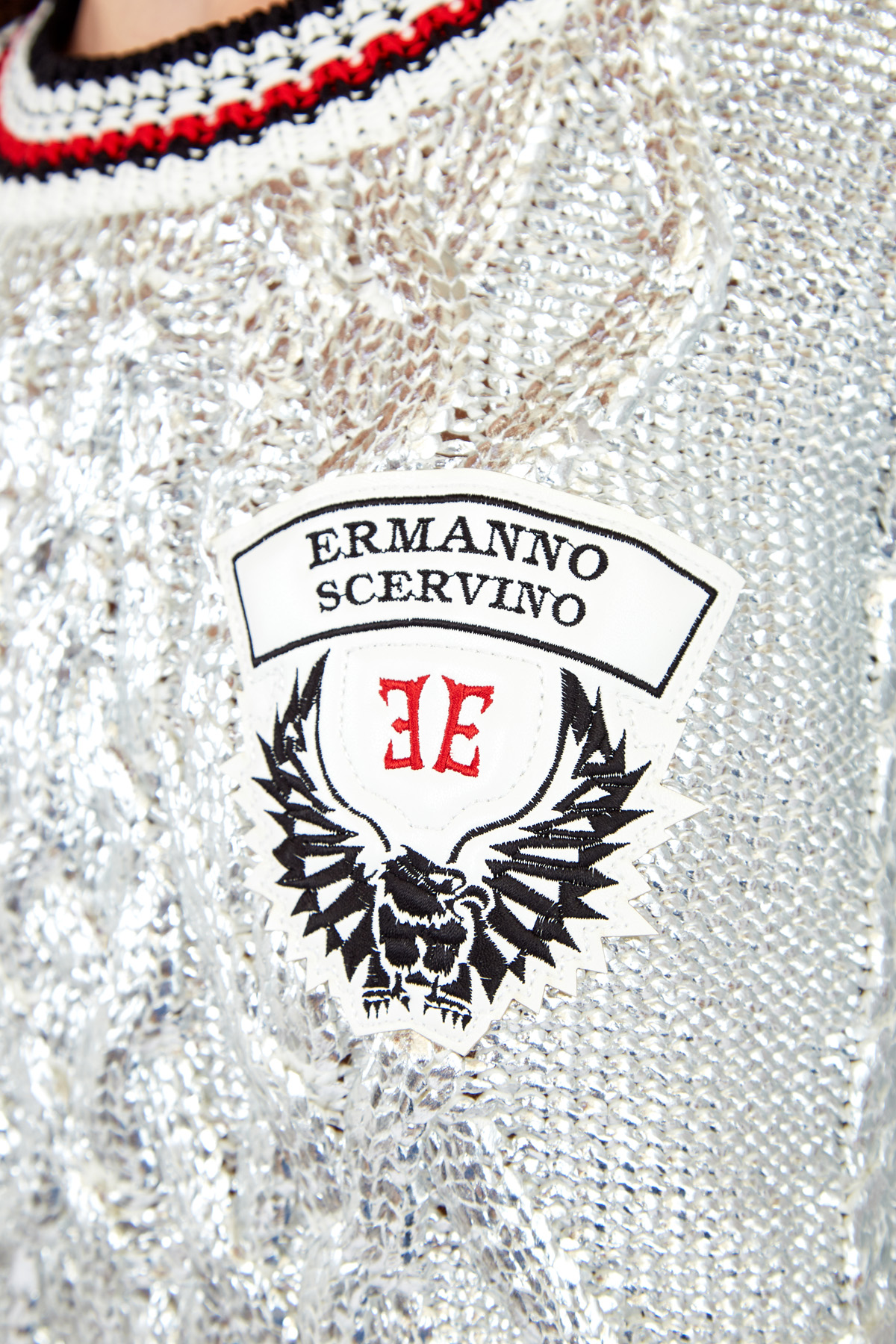Джемпер из хлопковой пряжи с ламинированным эффектом и аппликацией ERMANNO SCERVINO, цвет серебристый, размер 40;42 - фото 5