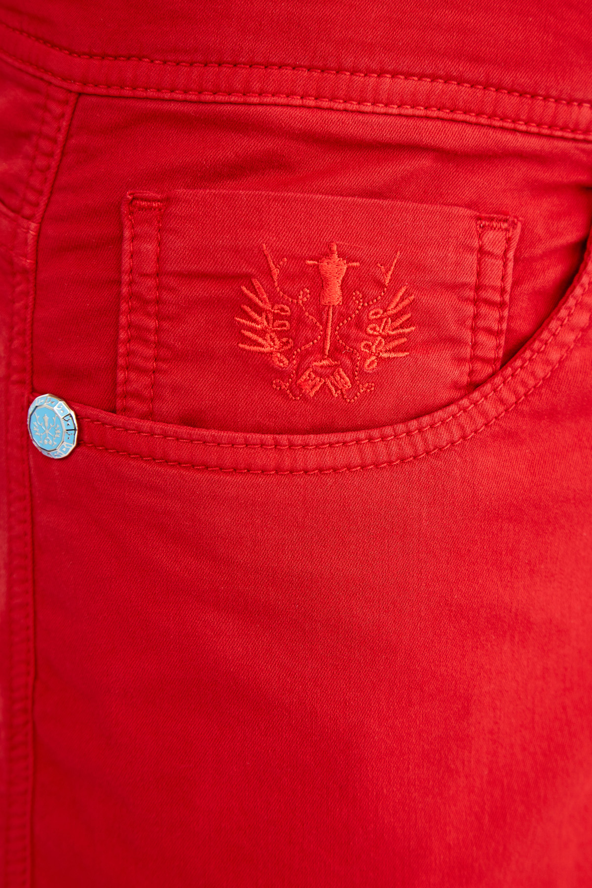 Джинсы из эластичного денима с отполированной вручную фурнитурой SCISSOR SCRIPTOR, цвет красный, размер 48;52;54;54 - фото 6