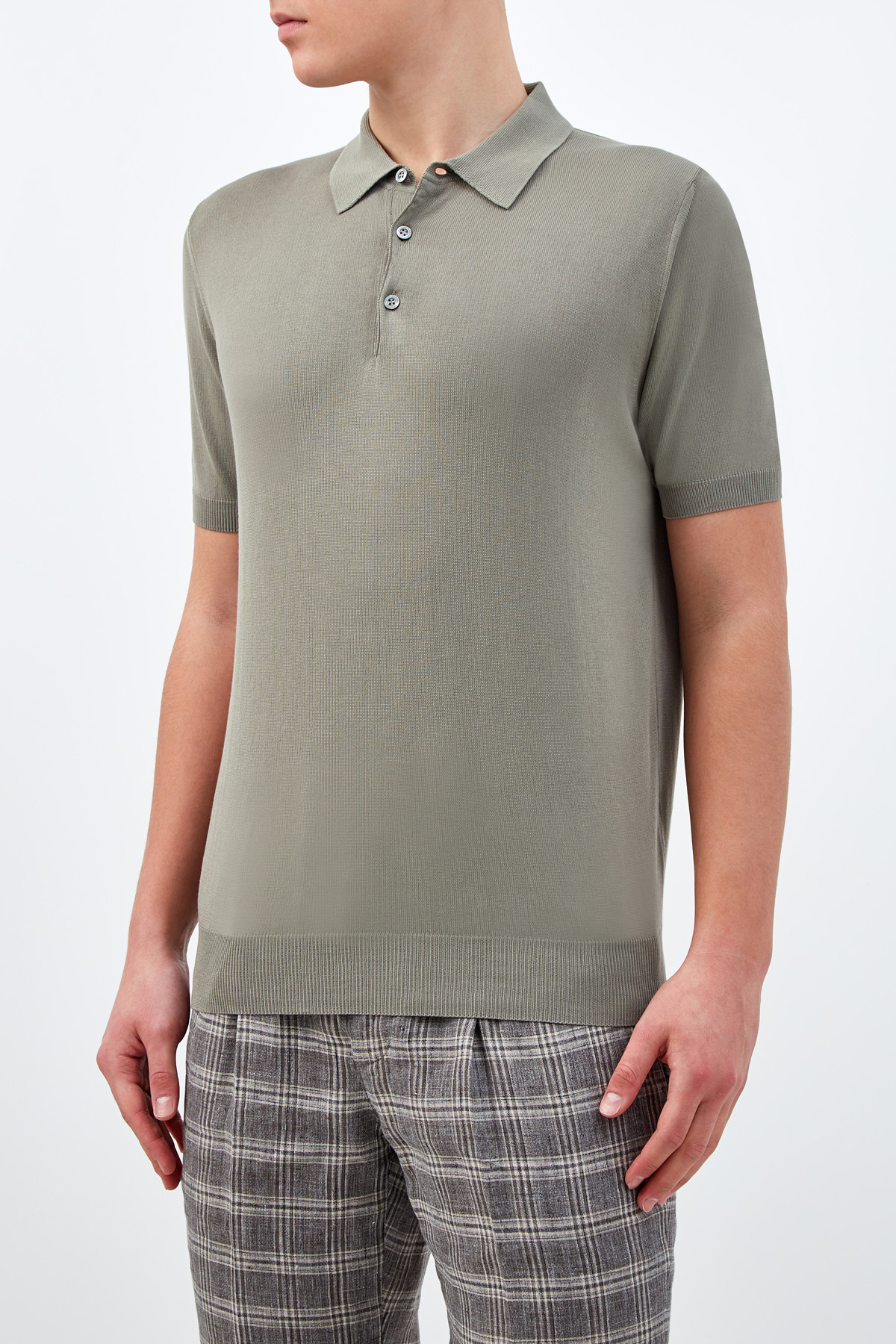 Джемпер-поло с короткими рукавами из хлопка тонкой вязки CANALI, цвет серый, размер 52 - фото 3