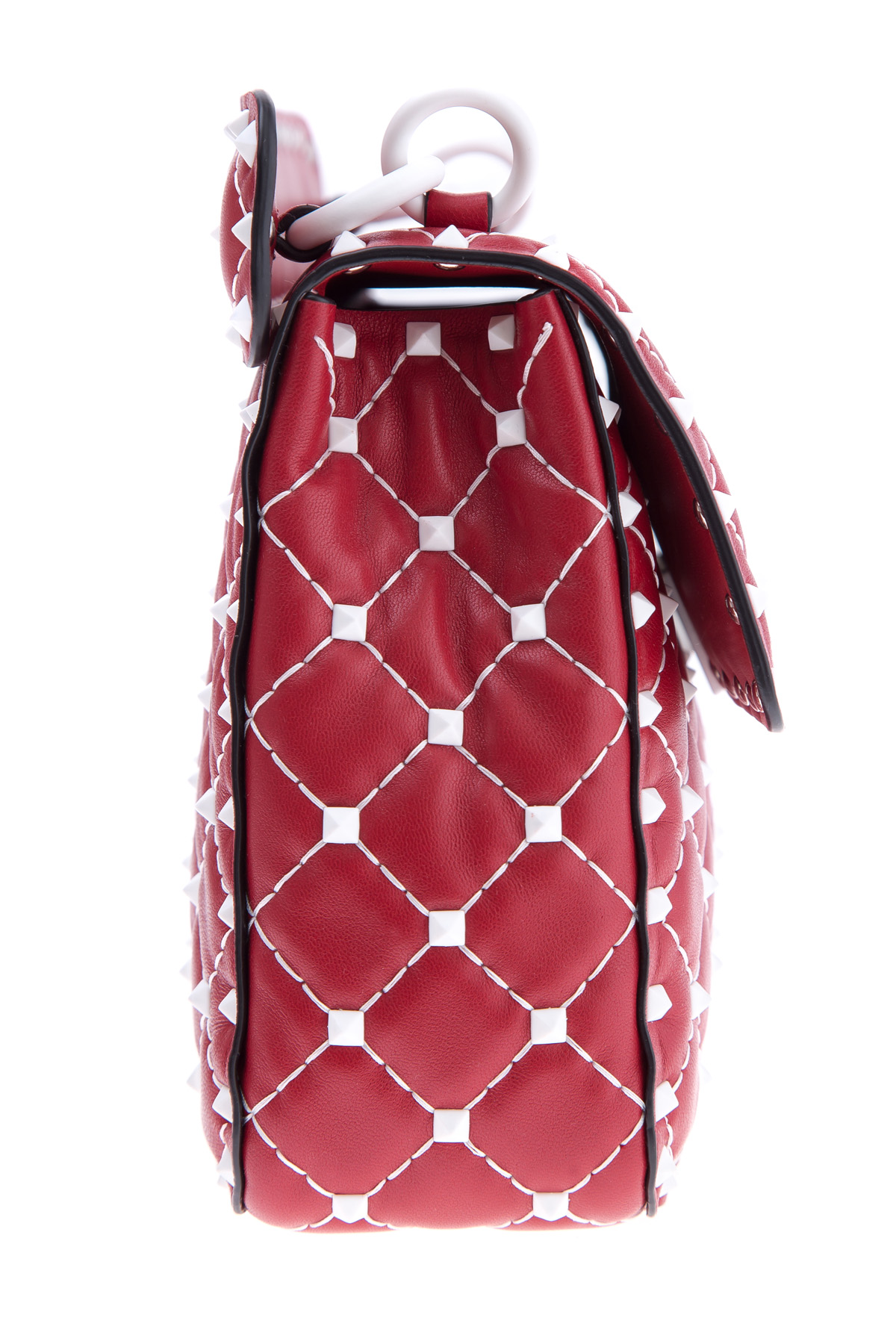 Красная сумка из кожи наппа с контрастной прострочкой и заклепками VALENTINO, цвет красный, размер 36.5;37.5 - фото 4