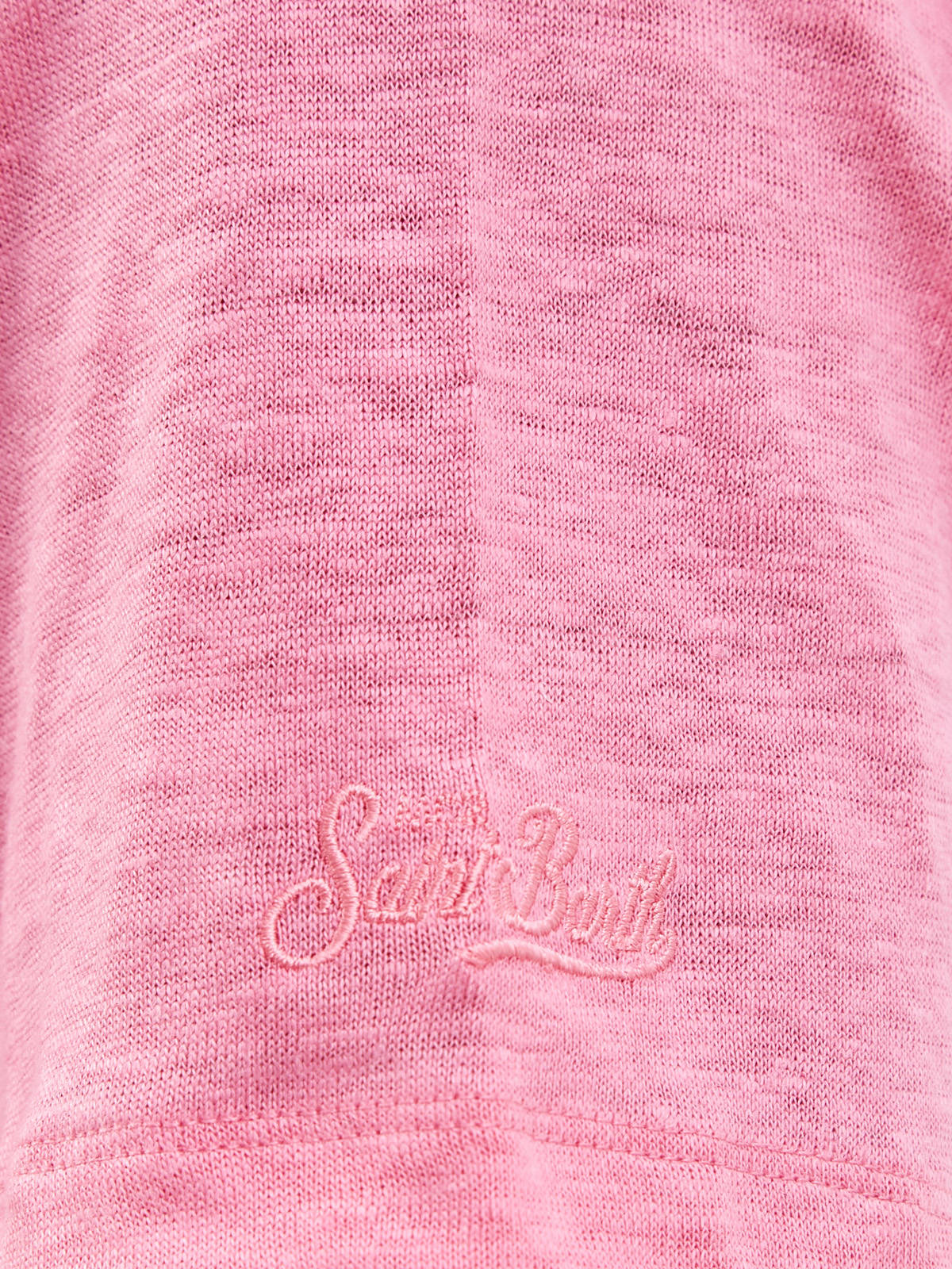 Футболка из меланжевой льняной ткани с вышитым логотипом MC2 SAINT BARTH, цвет розовый, размер M - фото 5
