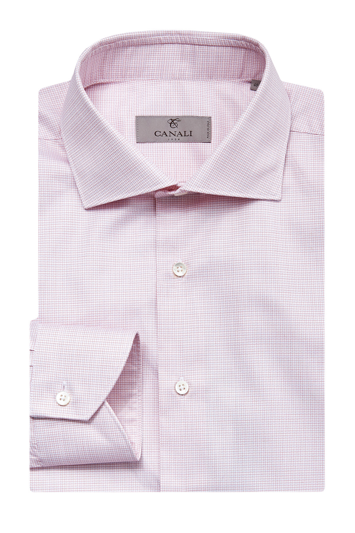Рубашка из хлопковой саржи с микро-принтом в клетку CANALI, цвет розовый, размер 50;52;52;56;58 - фото 1