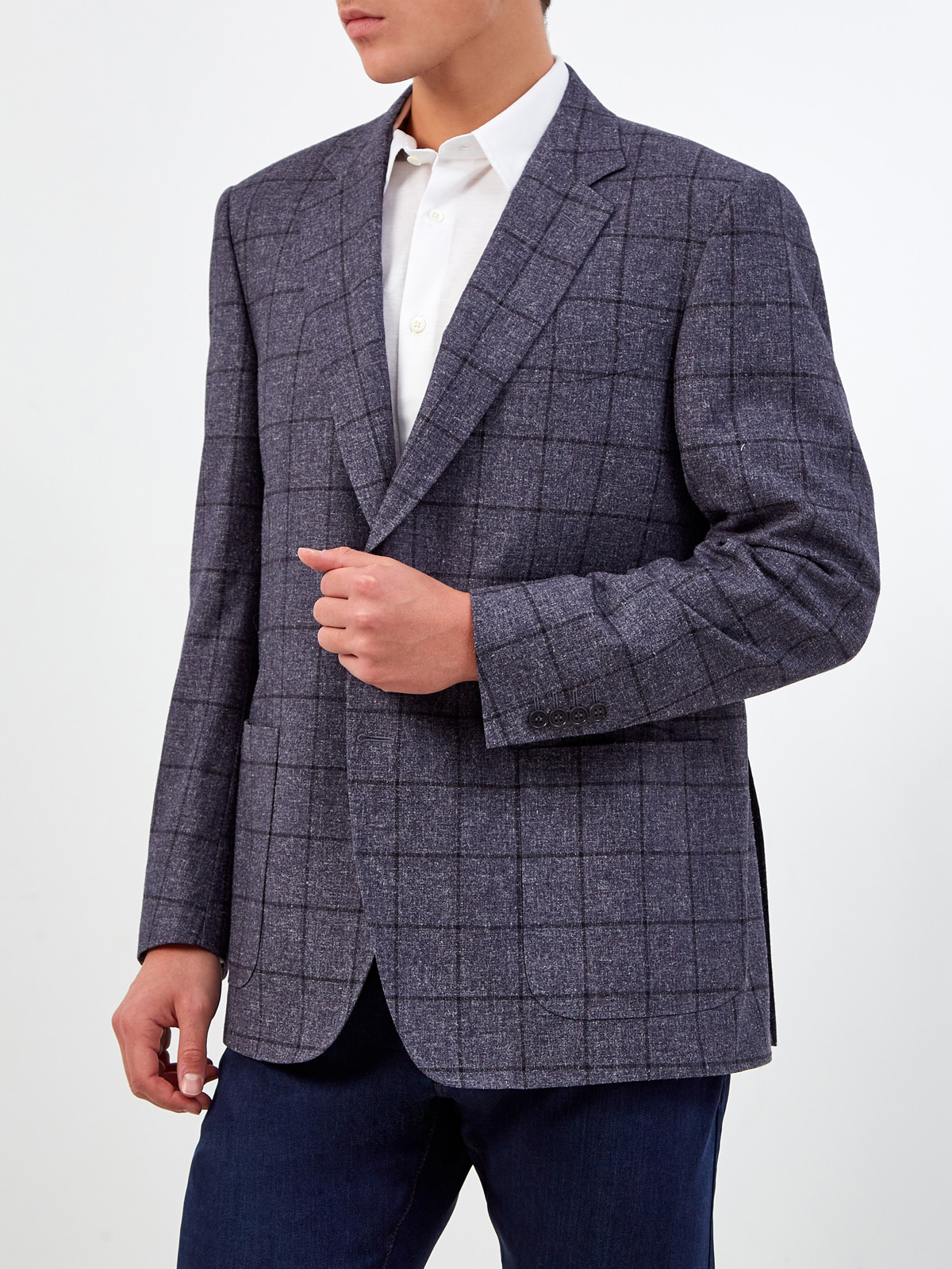 Пиджак из шерсти, шелка и кашемира с узором в клетку CANALI, цвет серый, размер 52;54;56 - фото 3