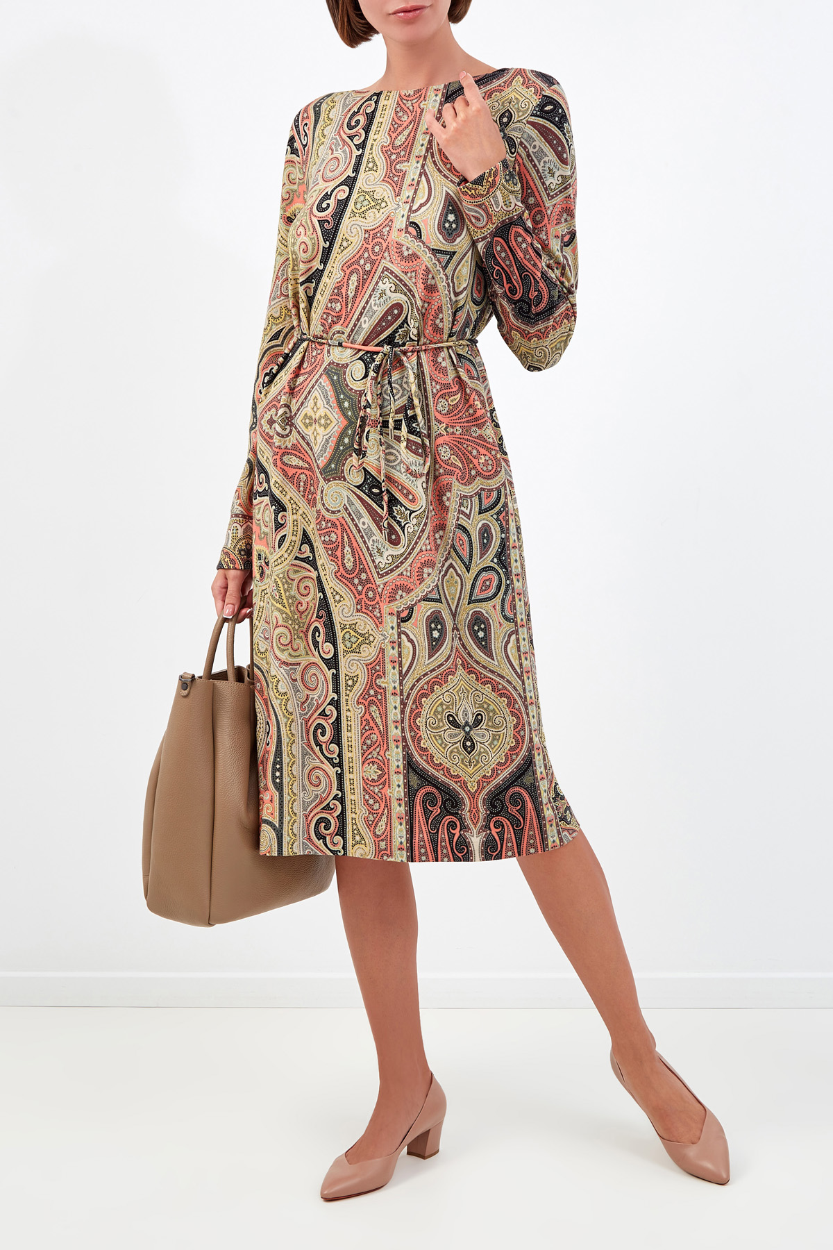 Шерстяное платье с принтом пейсли и поясом ETRO, цвет мульти, размер 42;44;46;48;50 - фото 2