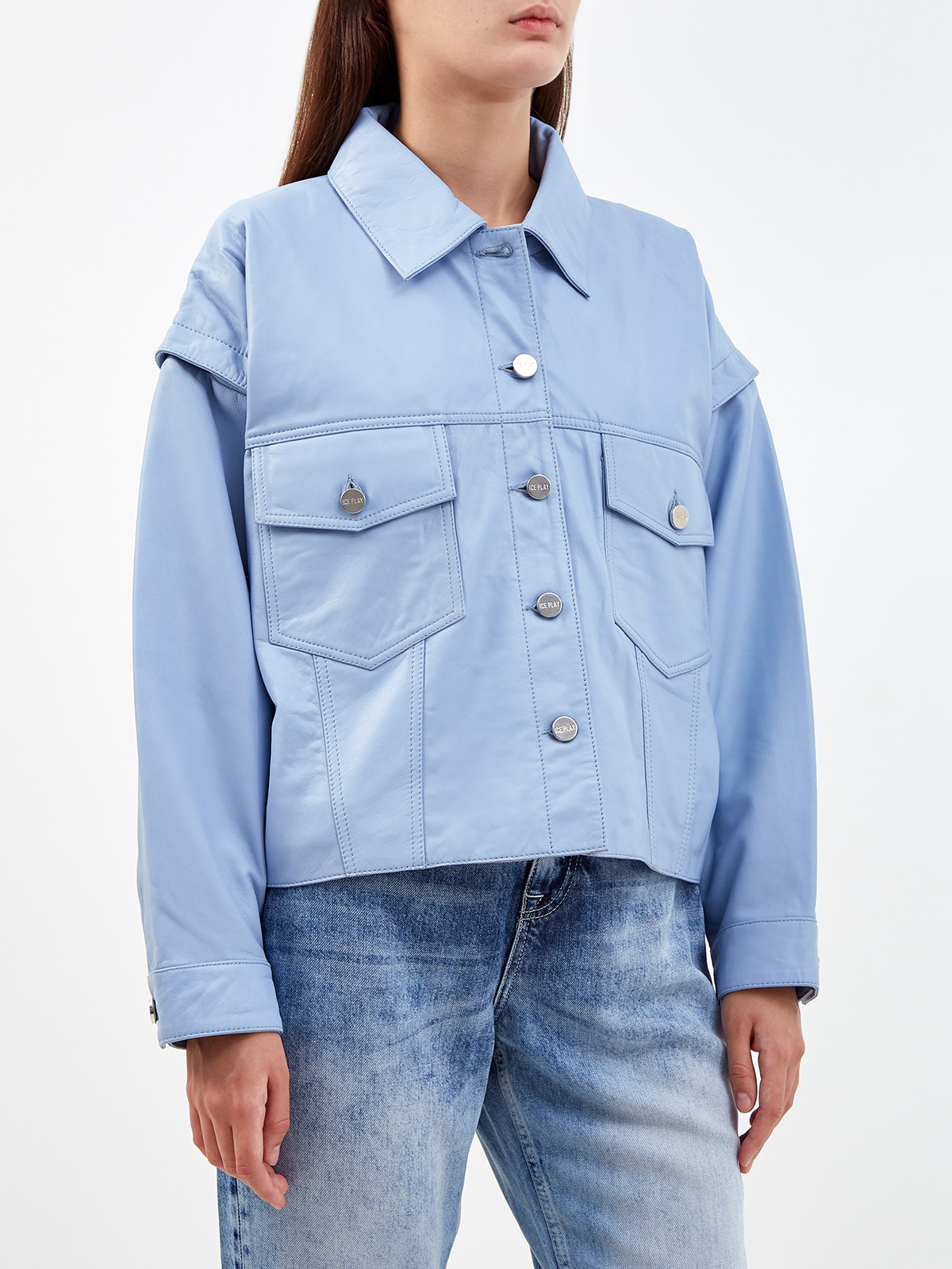 Укороченная куртка из мягкой телячьей кожи ICE PLAY, цвет голубой, размер XS;S;M - фото 3