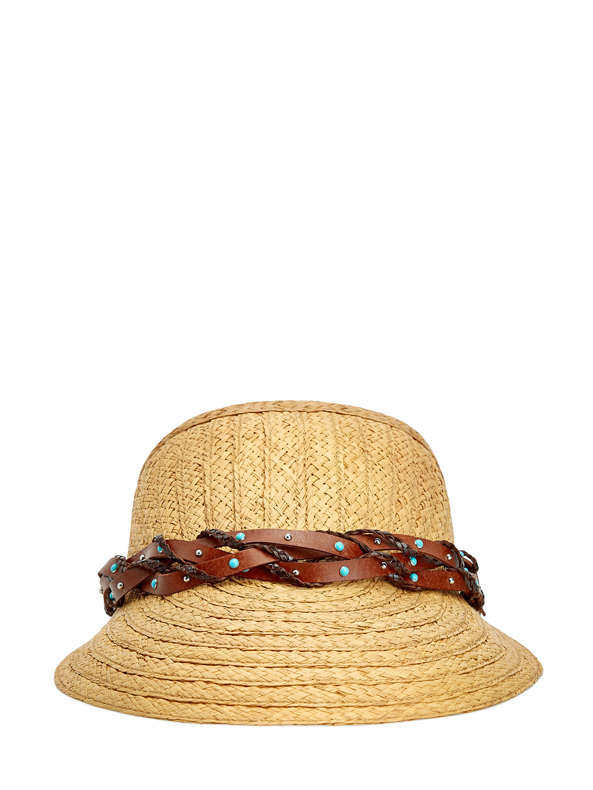Шляпа-козырек из плетеной рафии с кожаным ремешком LORENA ANTONIAZZI, цвет коричневый, размер S;M;L