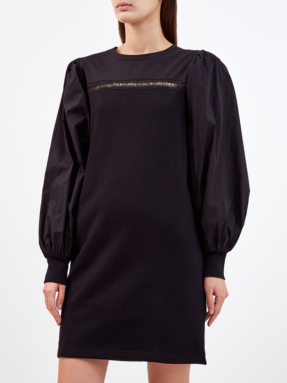 Черное платье-толстовка из комбинированного хлопка KARL LAGERFELD, цвет черный, размер S;M;L;XS - фото 3