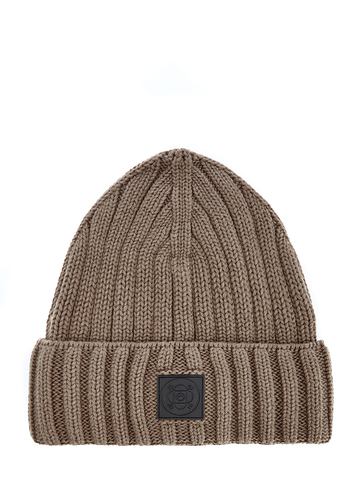 

Шапка из эластичной хлопковой пряжи с патчем на отвороте, Коричневый, Шапка из эластичной хлопковой пряжи с патчем на отвороте