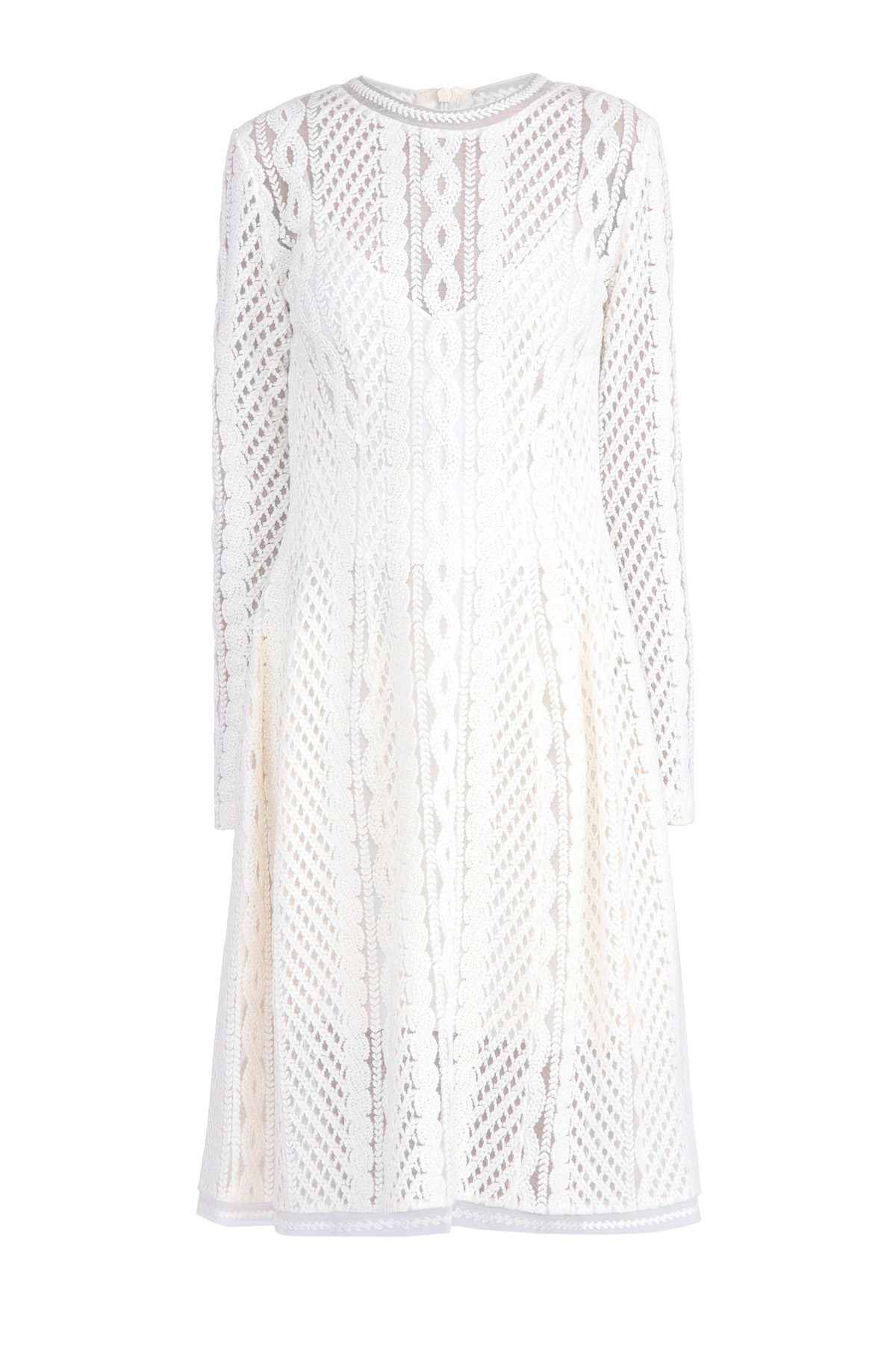 Двухслойное платье из вуали с ажурной вышивкой шерстяной нитью ERMANNO SCERVINO, цвет белый, размер 42 - фото 1