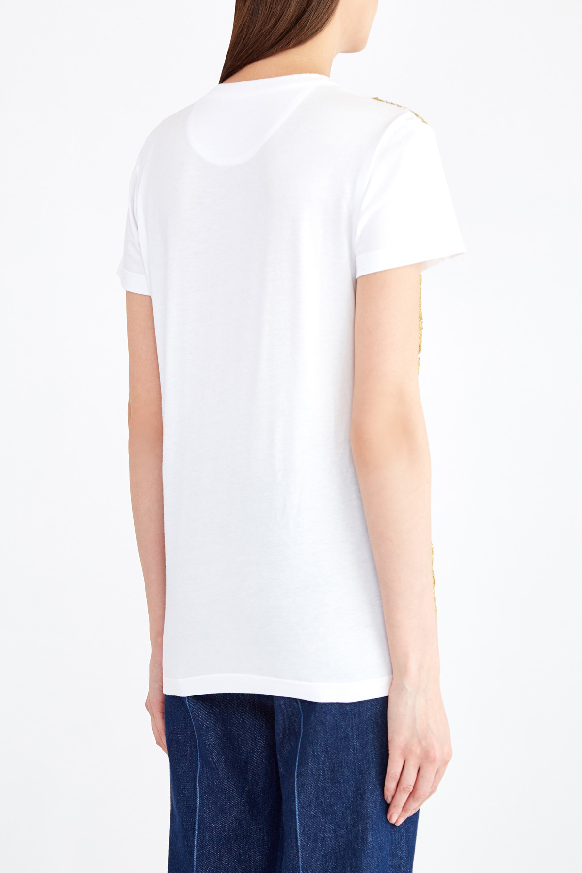 Хлопковая футболка из джерси с мерцающей кружевной отделкой VALENTINO, цвет белый, размер 40;44 - фото 4