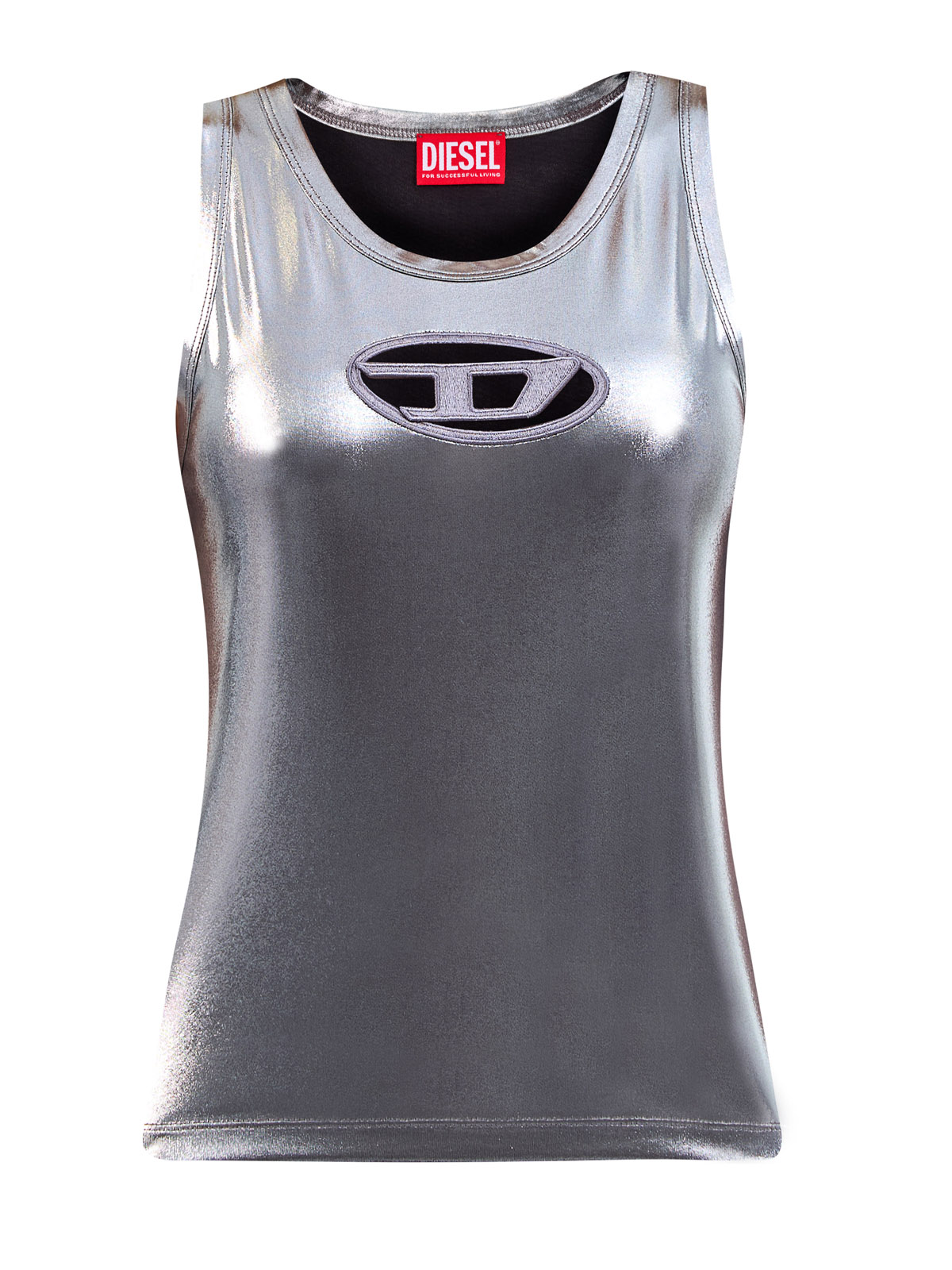 Топ T-Lynys из металлизированной ткани с лазерным логотипом Oval D DIESEL, цвет серый, размер S;M;L