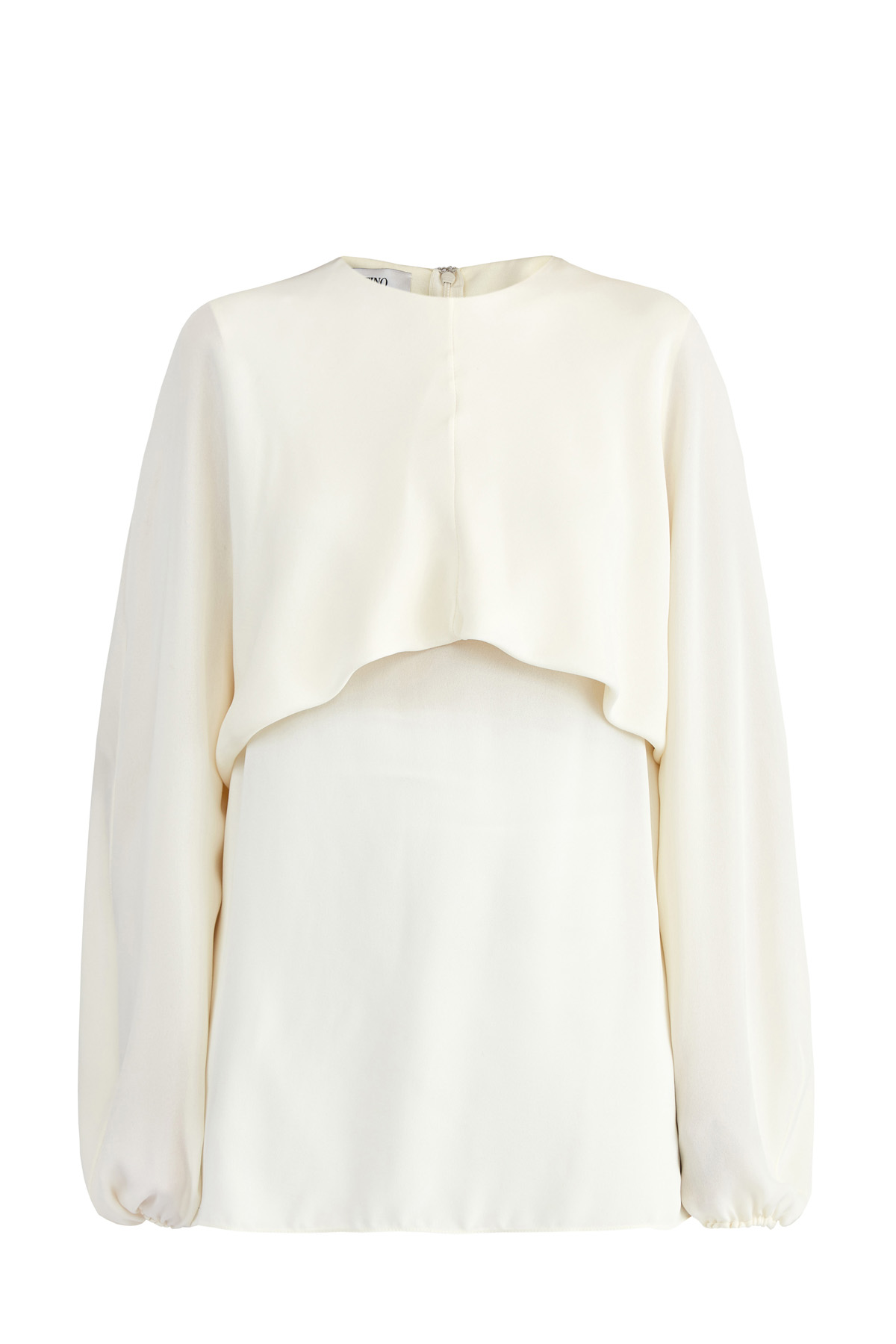 Шелковая блуза из жоржета с объемными рукавами и кейпом VALENTINO, цвет бежевый, размер 40 - фото 1