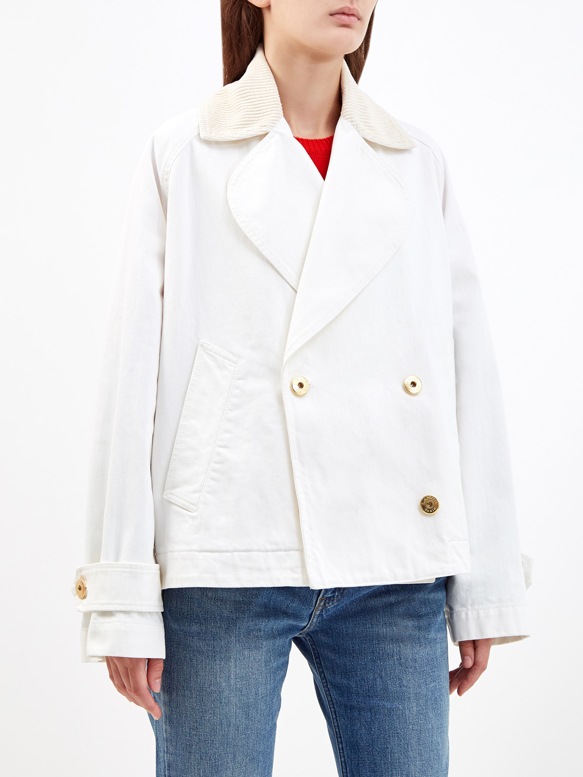 Куртка из плотного денима с вельветовым воротом LANVIN, цвет белый, размер 40 - фото 3
