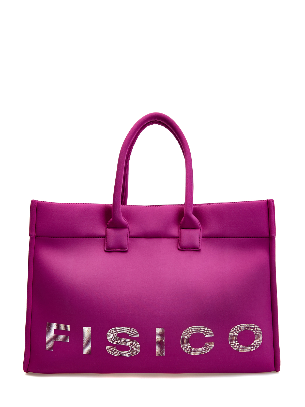 Мягкая сумка-шоппер с логотипом из мерцающих стразов FISICO, цвет фиолетовый, размер M