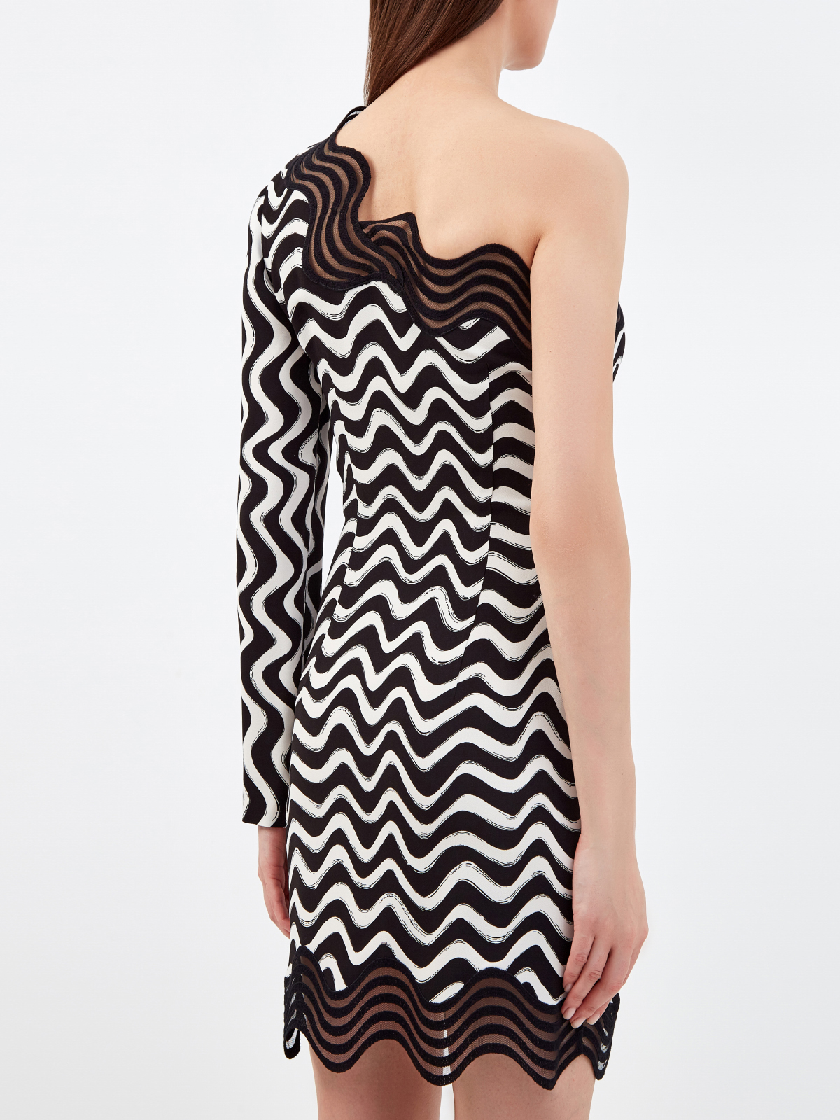 Платье-мини на одно плечо с вуалевой отделкой STELLA McCARTNEY, цвет черно-белый, размер XS;S - фото 4