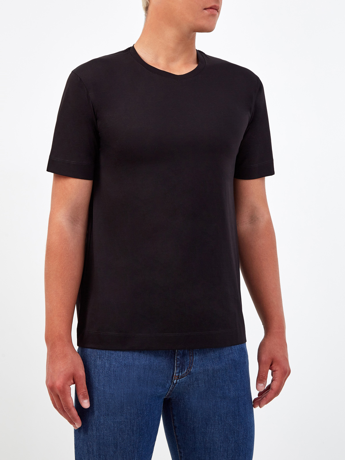 Однотонная футболка из гладкого хлопка джерси CUDGI, цвет черный, размер 50;54;56 - фото 3
