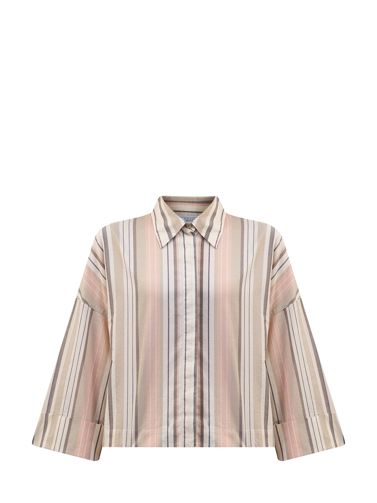 Укороченная рубашка из хлопкового поплина с принтом в полоску PESERICO, цвет бежевый, размер 40;42;44