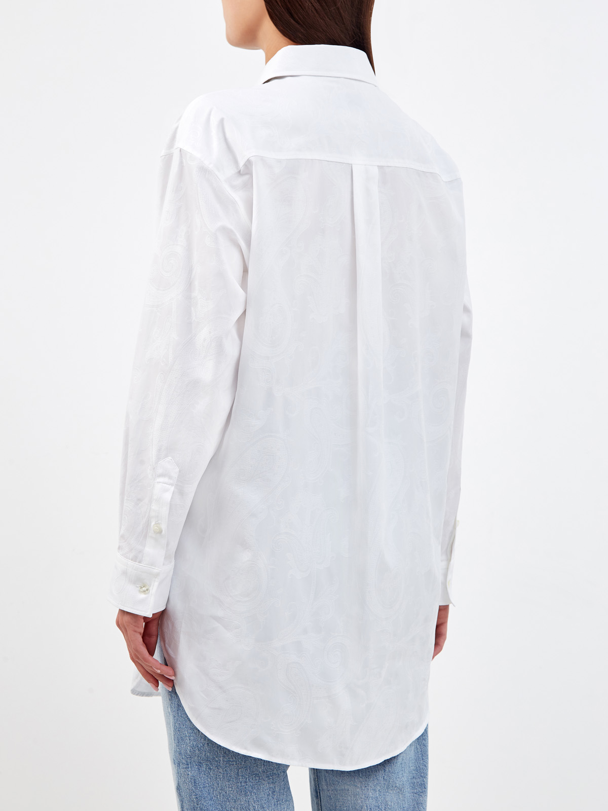 Длинная рубашка с жаккардовым узором и вышивкой ETRO, цвет белый, размер 40;42;38 - фото 4