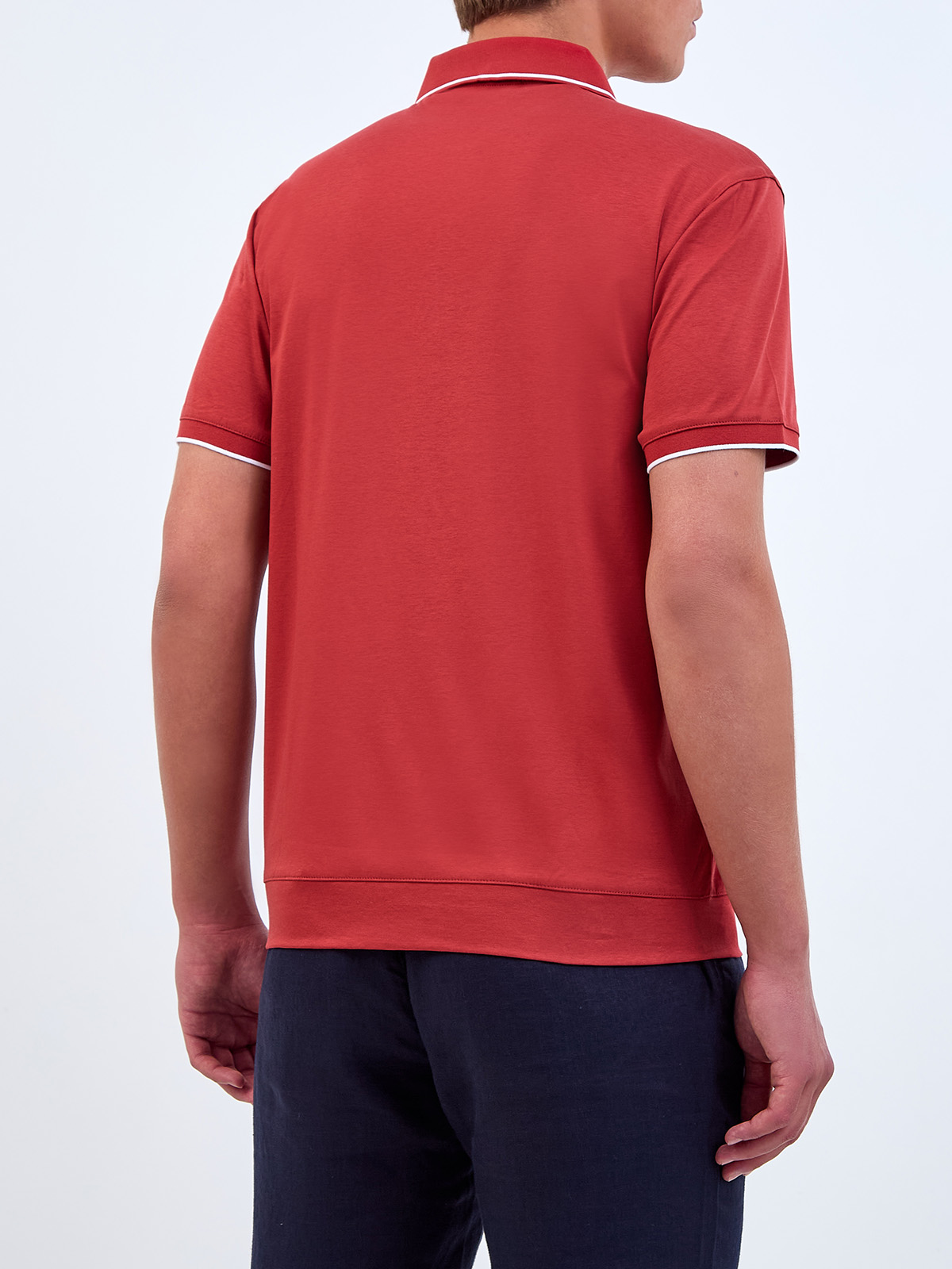 Поло из хлопка, тенселя и шелка с контрастной окантовкой CUDGI, цвет красный, размер 48;50;52;54 - фото 4