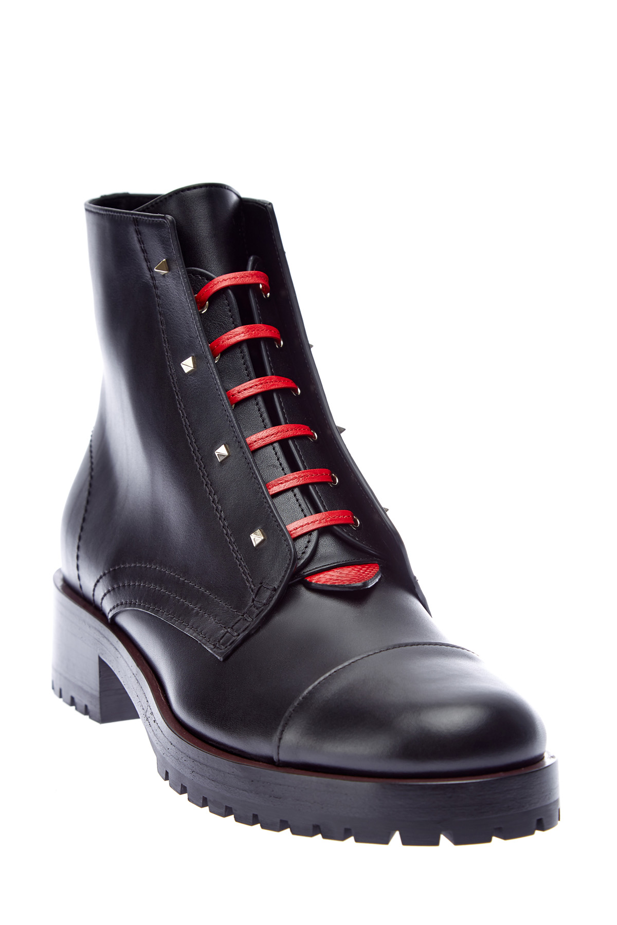 Кожаные ботинки с контрастной шнуровкой и заклепками VALENTINO GARAVANI, цвет черный, размер 38;40 - фото 3