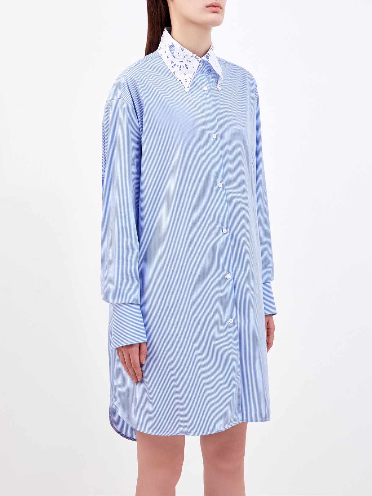 Платье-рубашка с принтом в полоску и вышивкой ручной работы ERMANNO SCERVINO, цвет голубой, размер 42;44;46;40 - фото 3