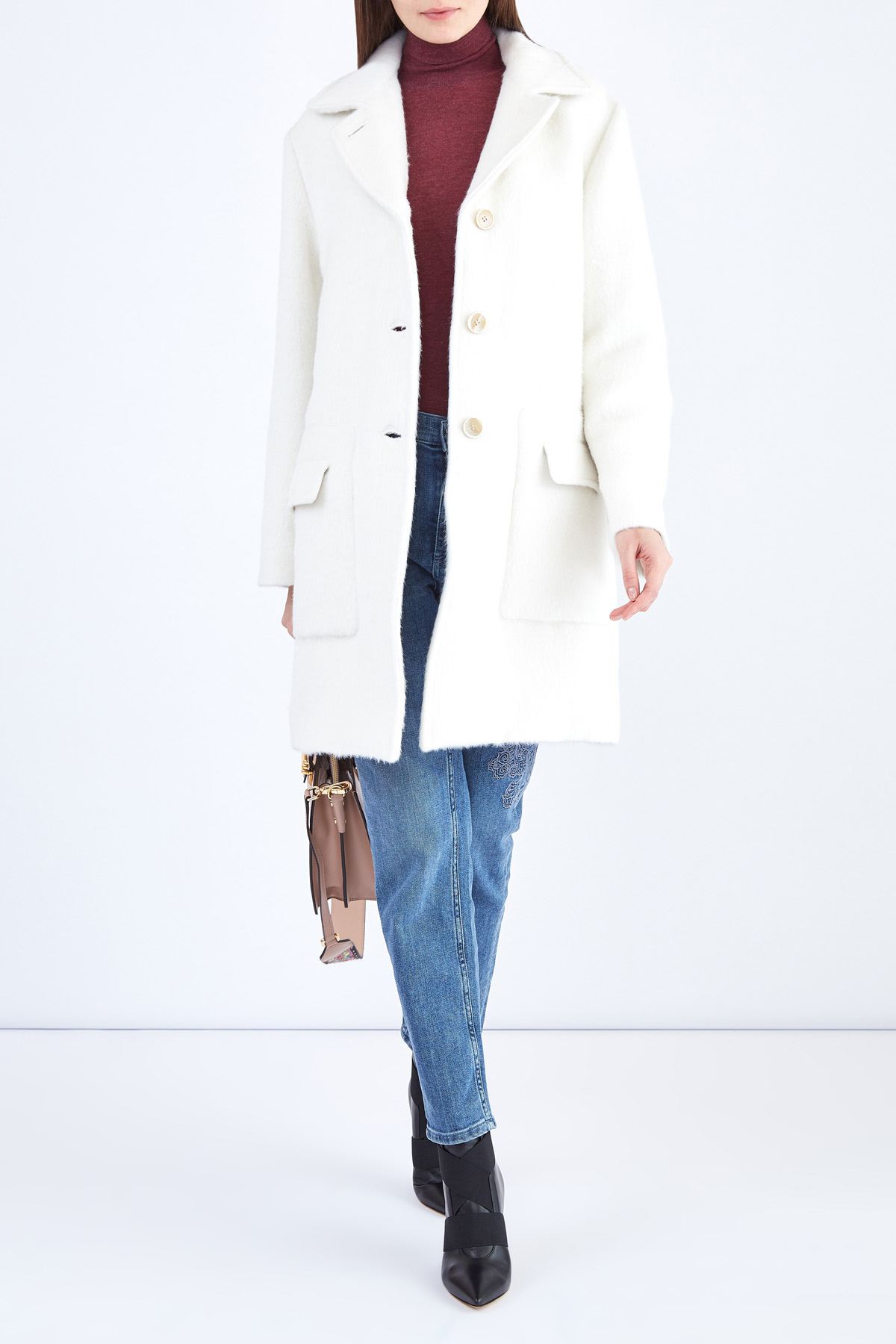 Пальто прямого кроя из фактурной шерсти альпаки ETRO, цвет белый, размер 40 - фото 2