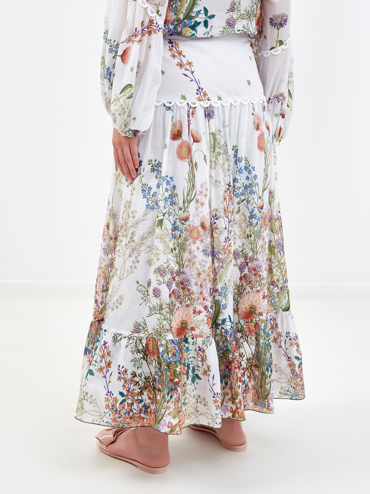 Свободная юбка-макси из хлопка с принтом Botanic CHARO RUIZ IBIZA, цвет белый, размер L - фото 4