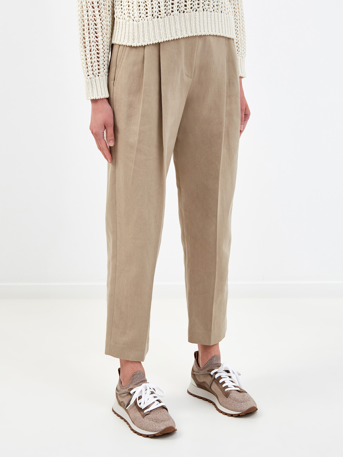 Высокие брюки Tailored с заложенными складками BRUNELLO CUCINELLI, цвет бежевый, размер 38;42;44;46;40 - фото 3