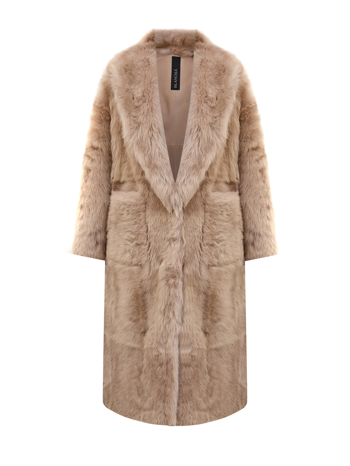 

Шуба из мягкой лоскутной овчины с V-образным вырезом, Бежевый, Шуба из мягкой лоскутной овчины с V-образным вырезом