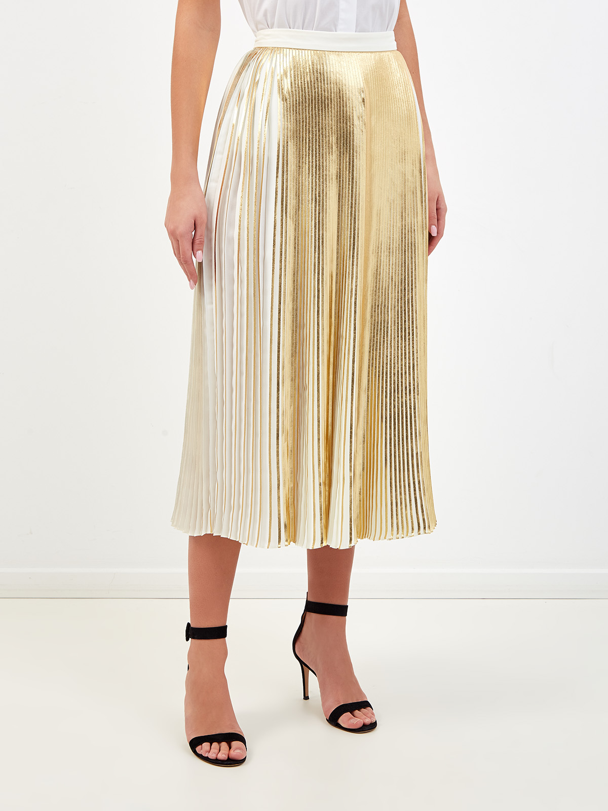 Плиссированная юбка-миди с металлизированным напылением VALENTINO, цвет золотистый, размер 40;42;44;38 - фото 3